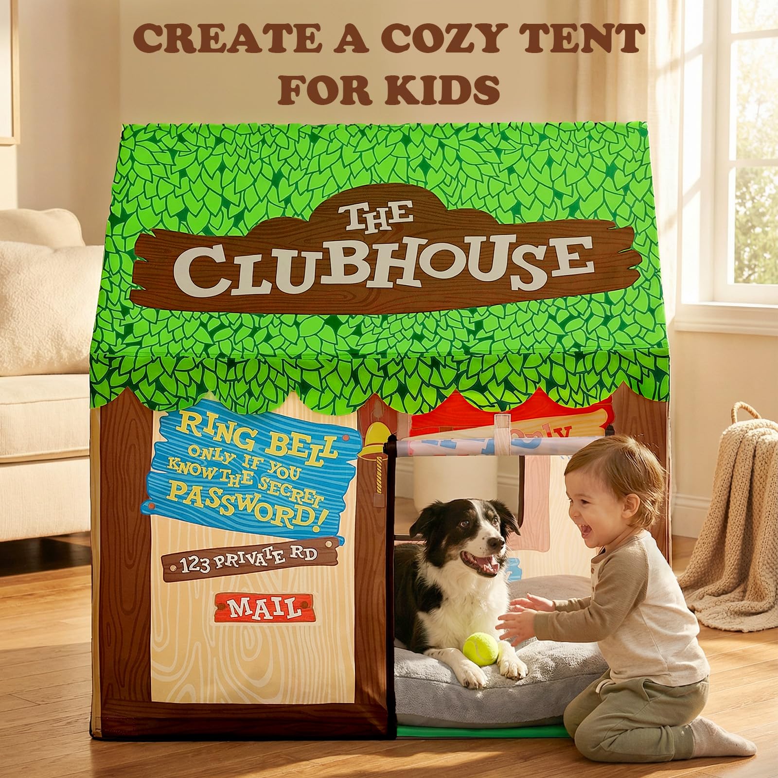 Kids Play Tent Indoor Clubhouse with Roll-Up Door and Windows
