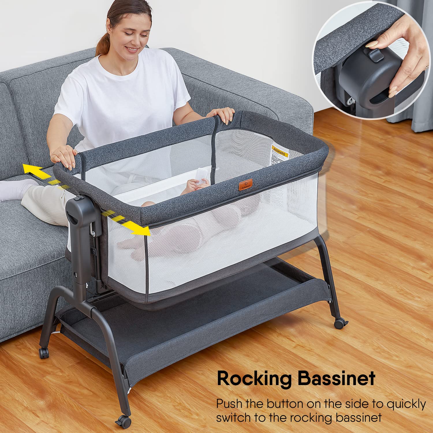 3-in-1 Adjustable Bedside Bassinet with Waterproof Mattress