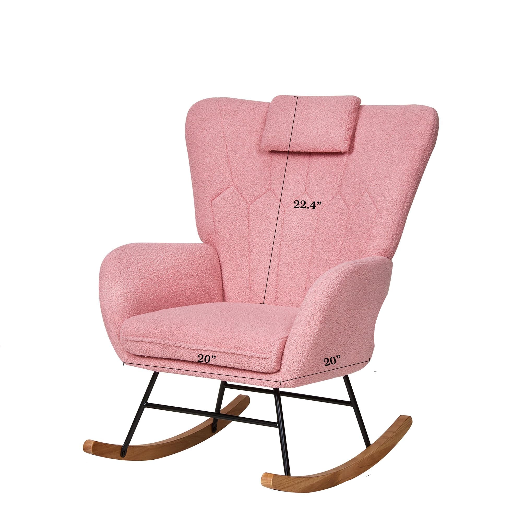Rocking Chair Nursery with Thick Headrest, Modern Teddy Upholstered