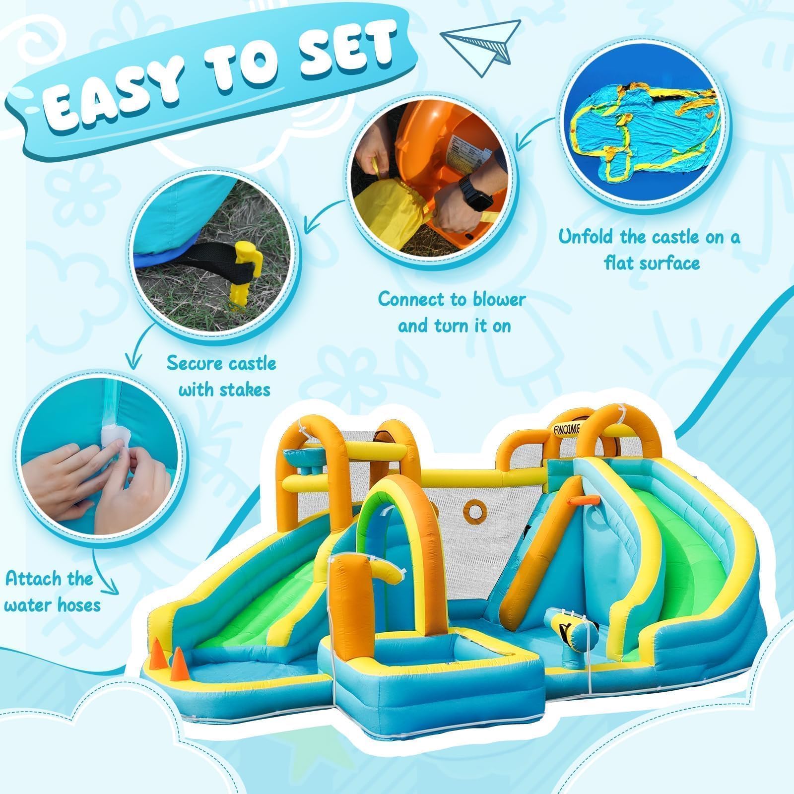 Inflatable Water Slide Bounce House with Dual Slides