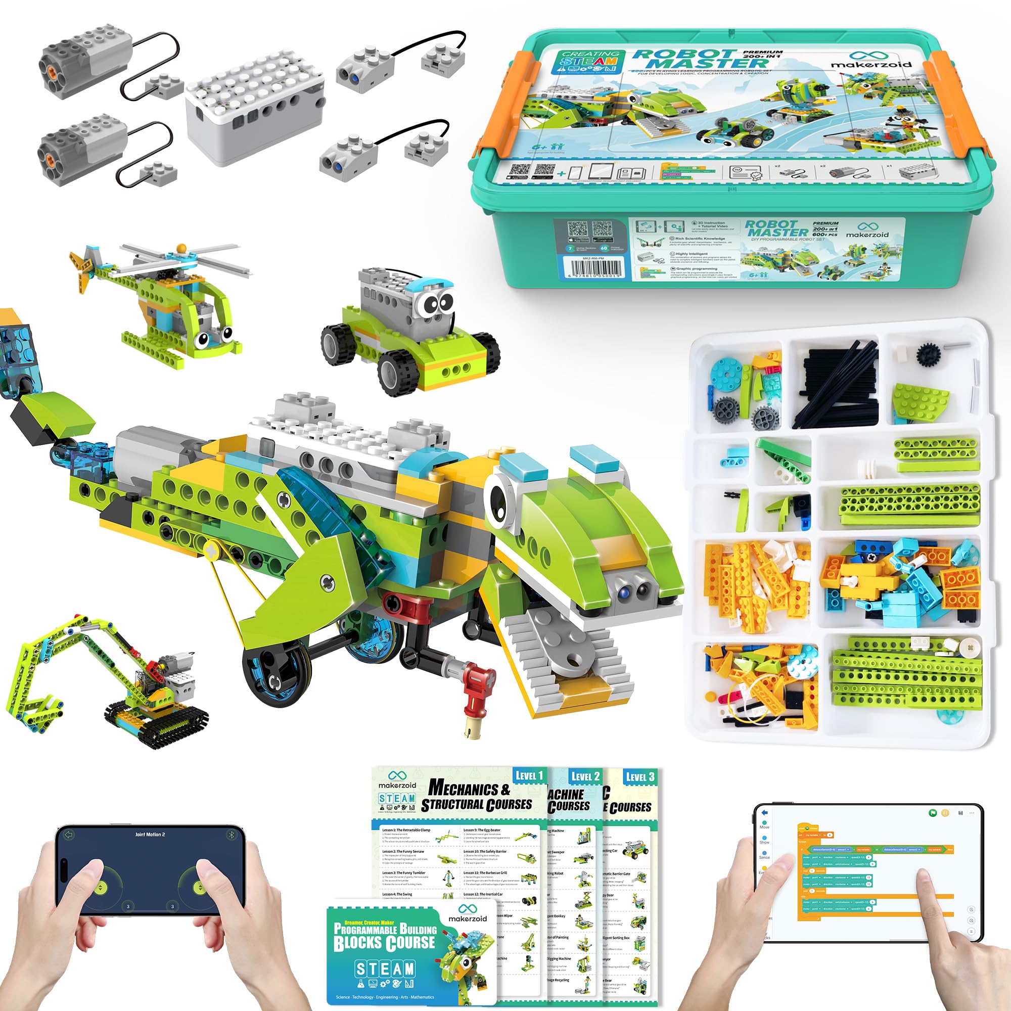 Coding Robot Kit for Kids Ages 6+, 200+ in 1 APP Control Dinosaur Robot Toy