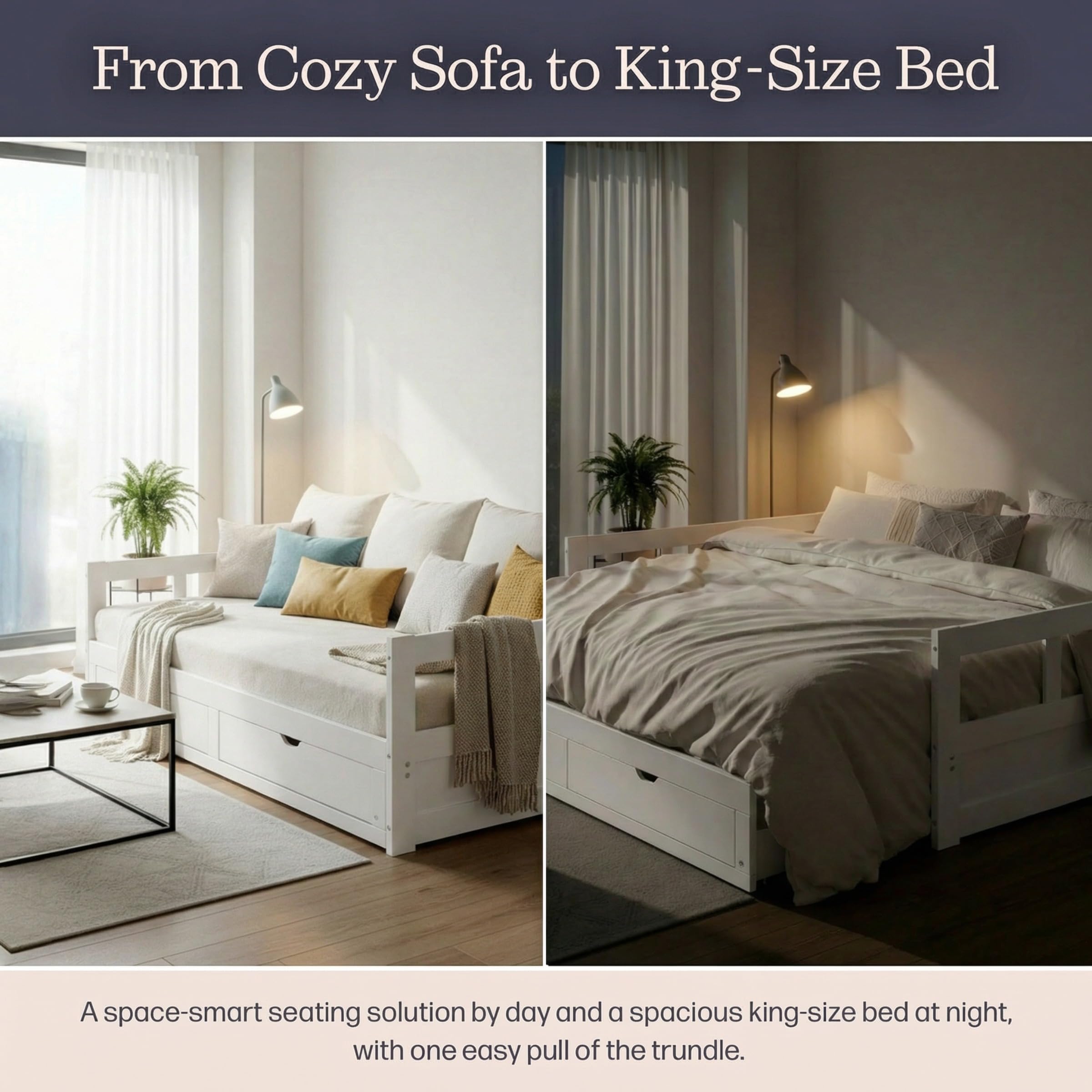 Convertible Twin to King Daybed with Trundle and Storage