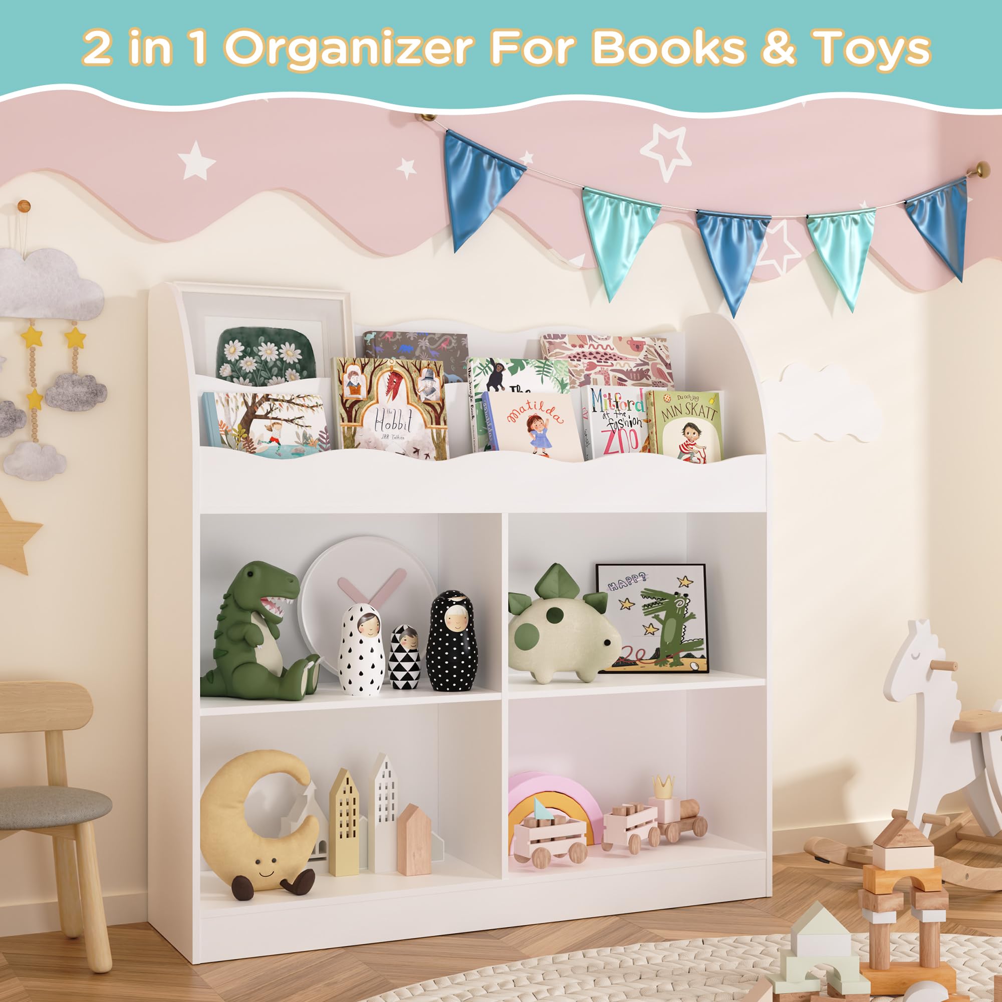 Kids Bookshelf with Toy Storage and Reading Nook