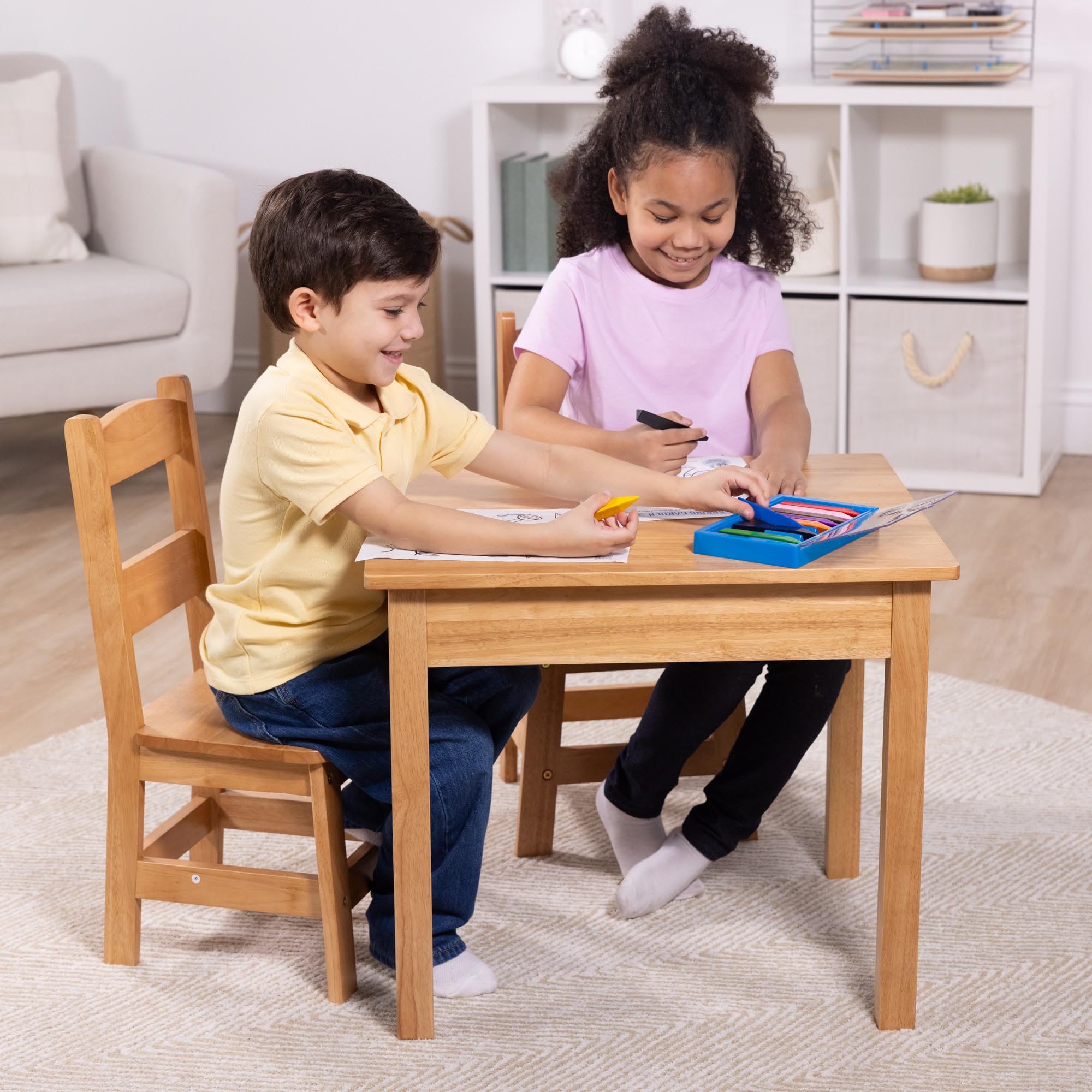 Solid Wood Table and 2 Chairs Set - Light Finish Furniture for Playroom