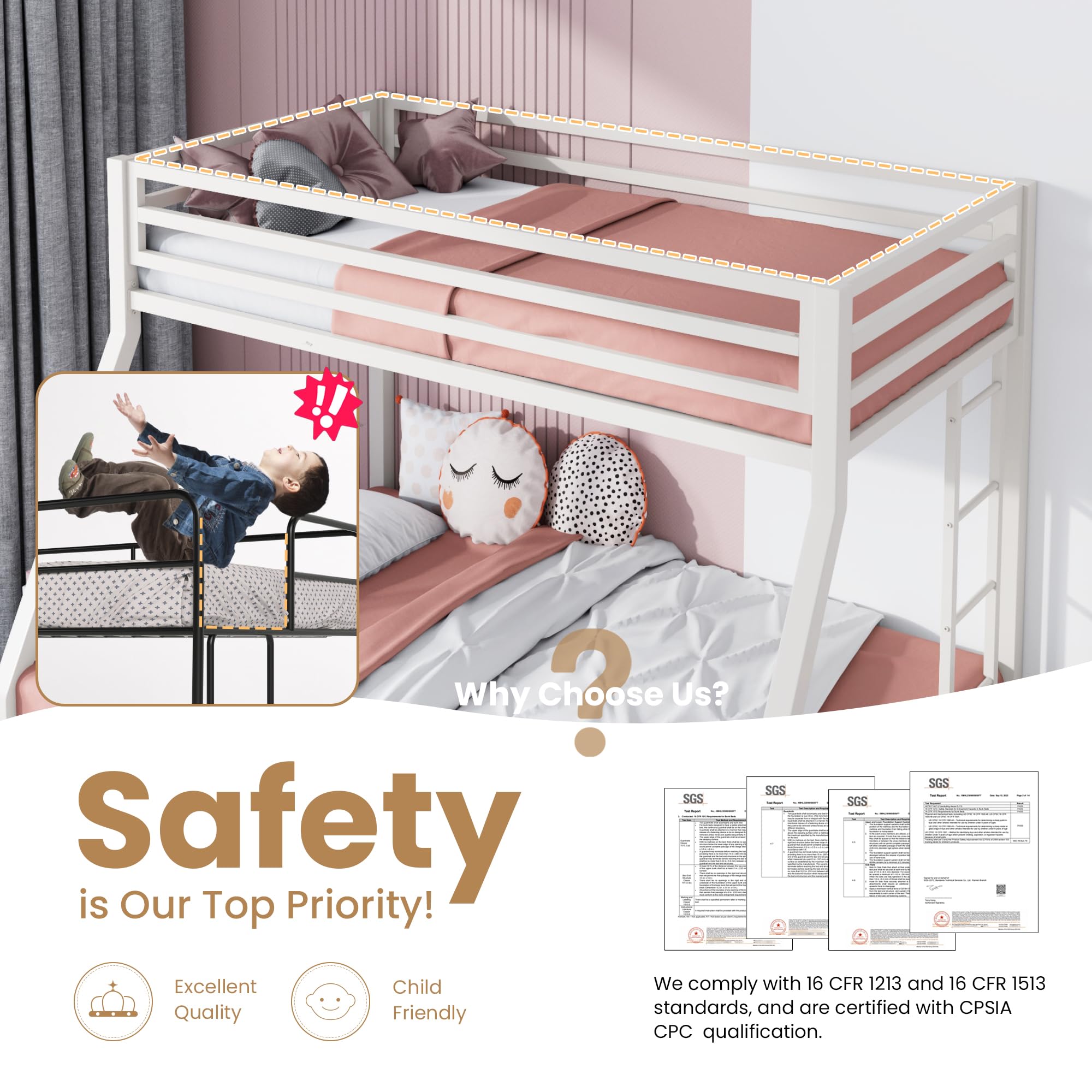 Twin Over Full Metal Bunk Bed with Ladder
