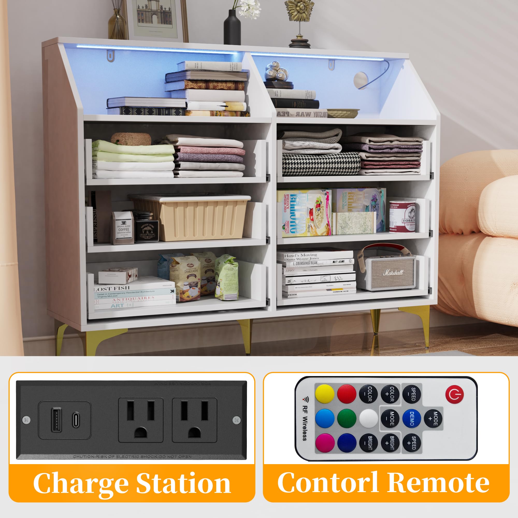 6 Drawer Dresser with Charging Station and LED Lights