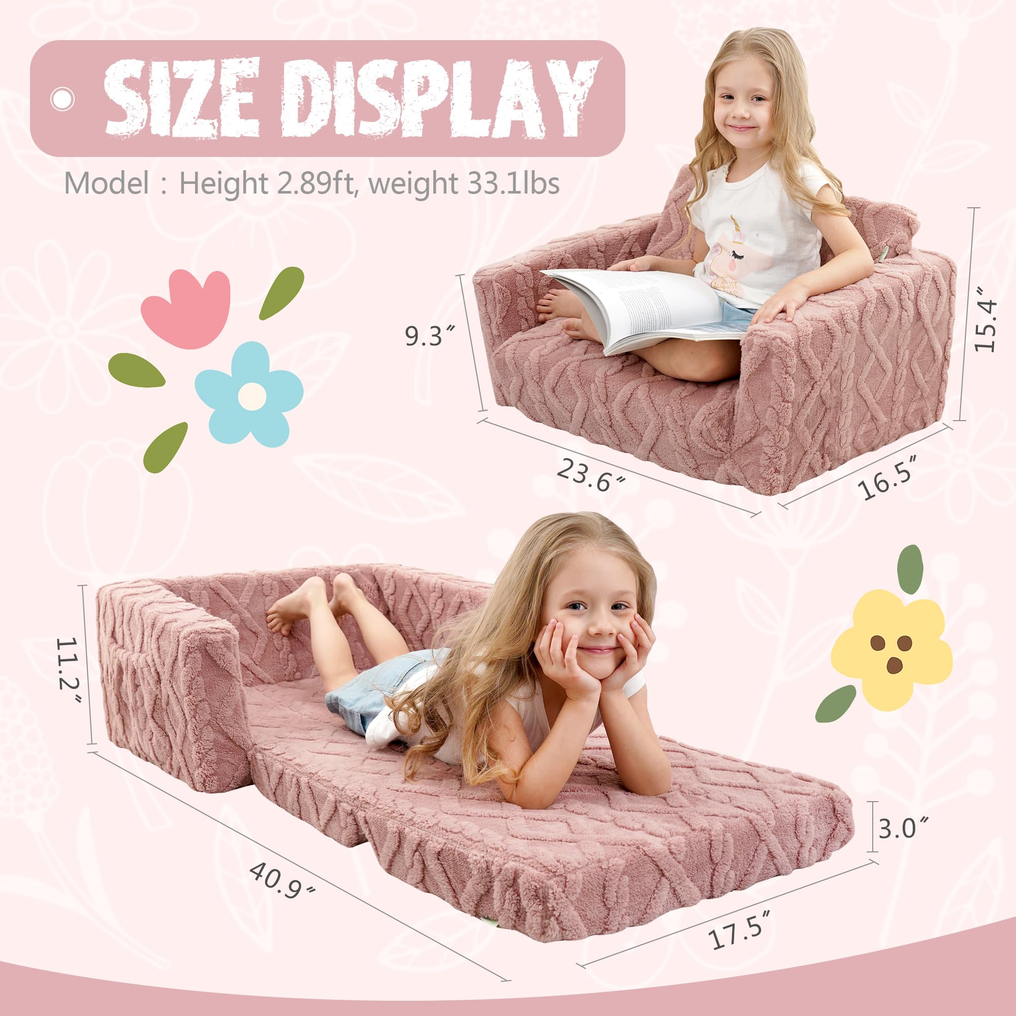 2-in-1 Toddler Fold Out Couch and Lounger