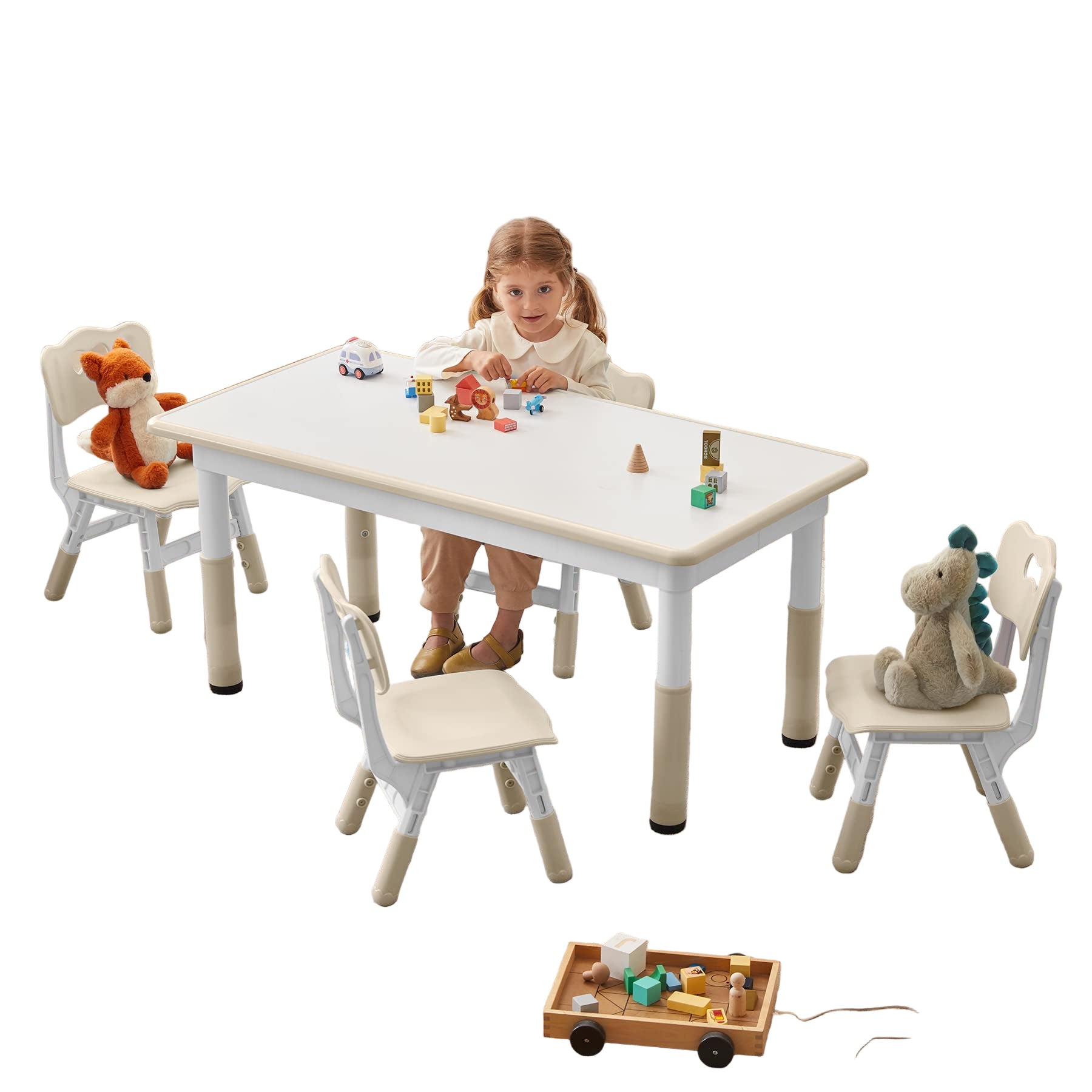 Toddler Table and Chairs Set for 4, 47.2''L x 23.6''W Kids Study Table