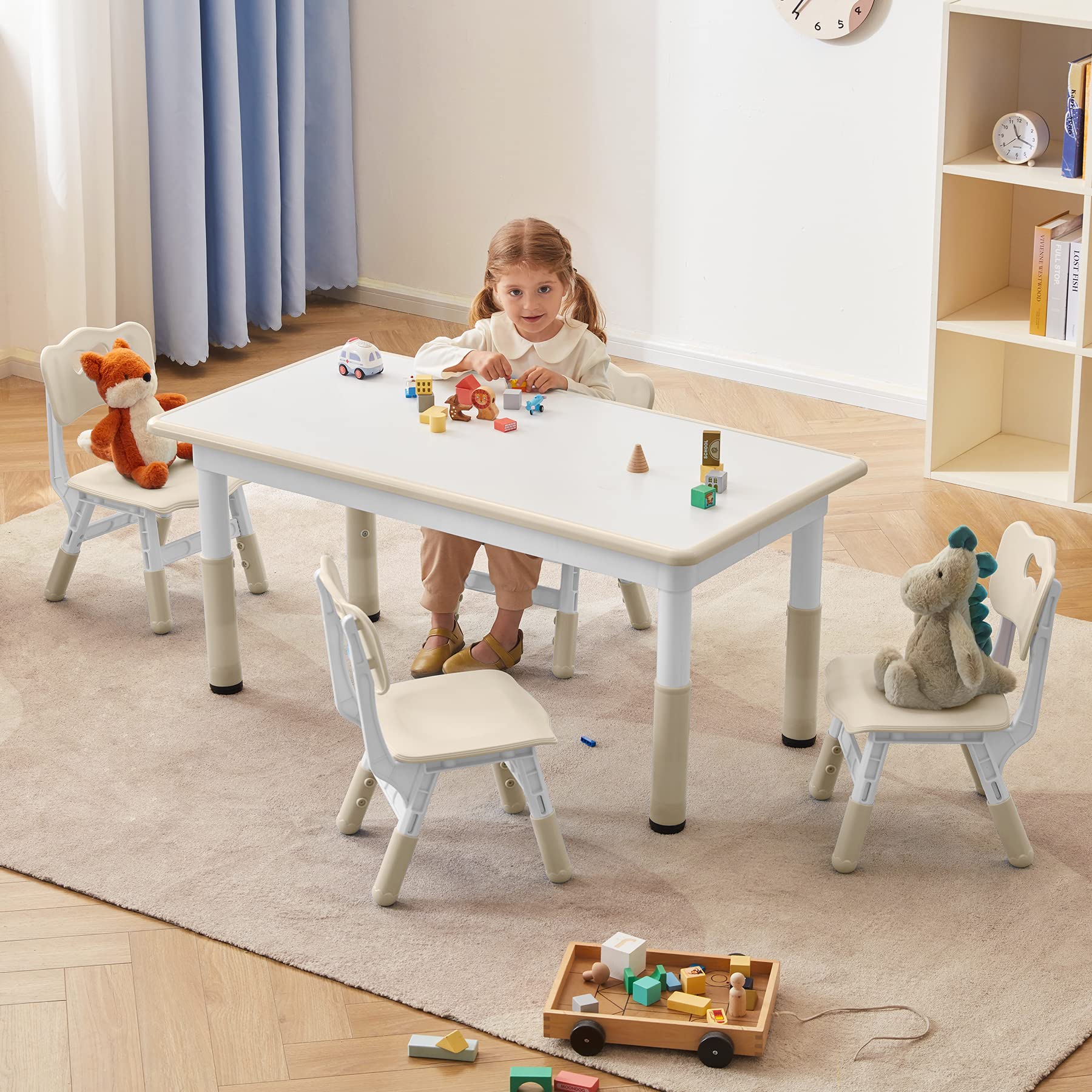 Height-Adjustable Toddler Table and Chair Set for 4