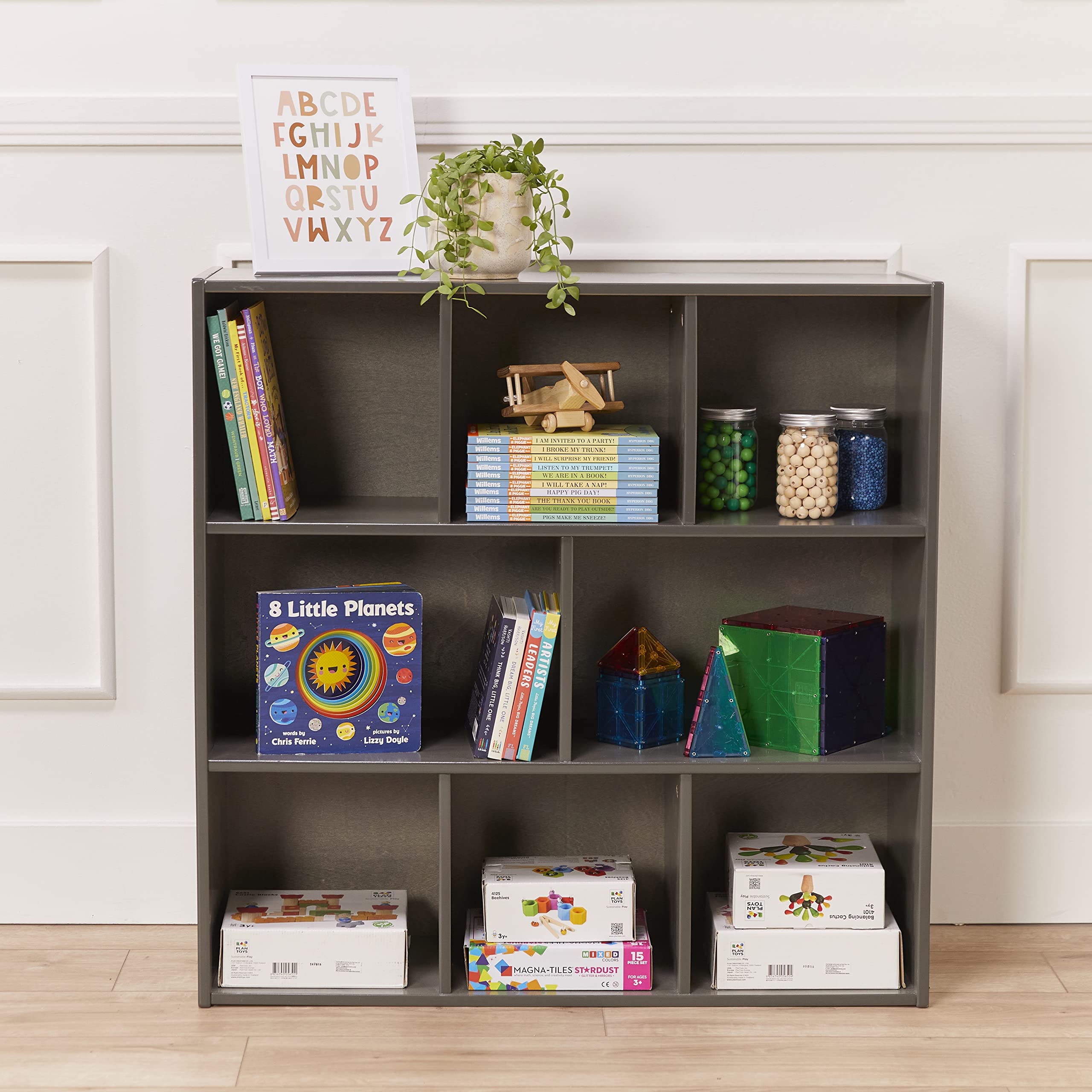 ECR4Kids Streamline 8-Compartment Storage Cabinet, 36in, Classroom Furniture, Grey Wash