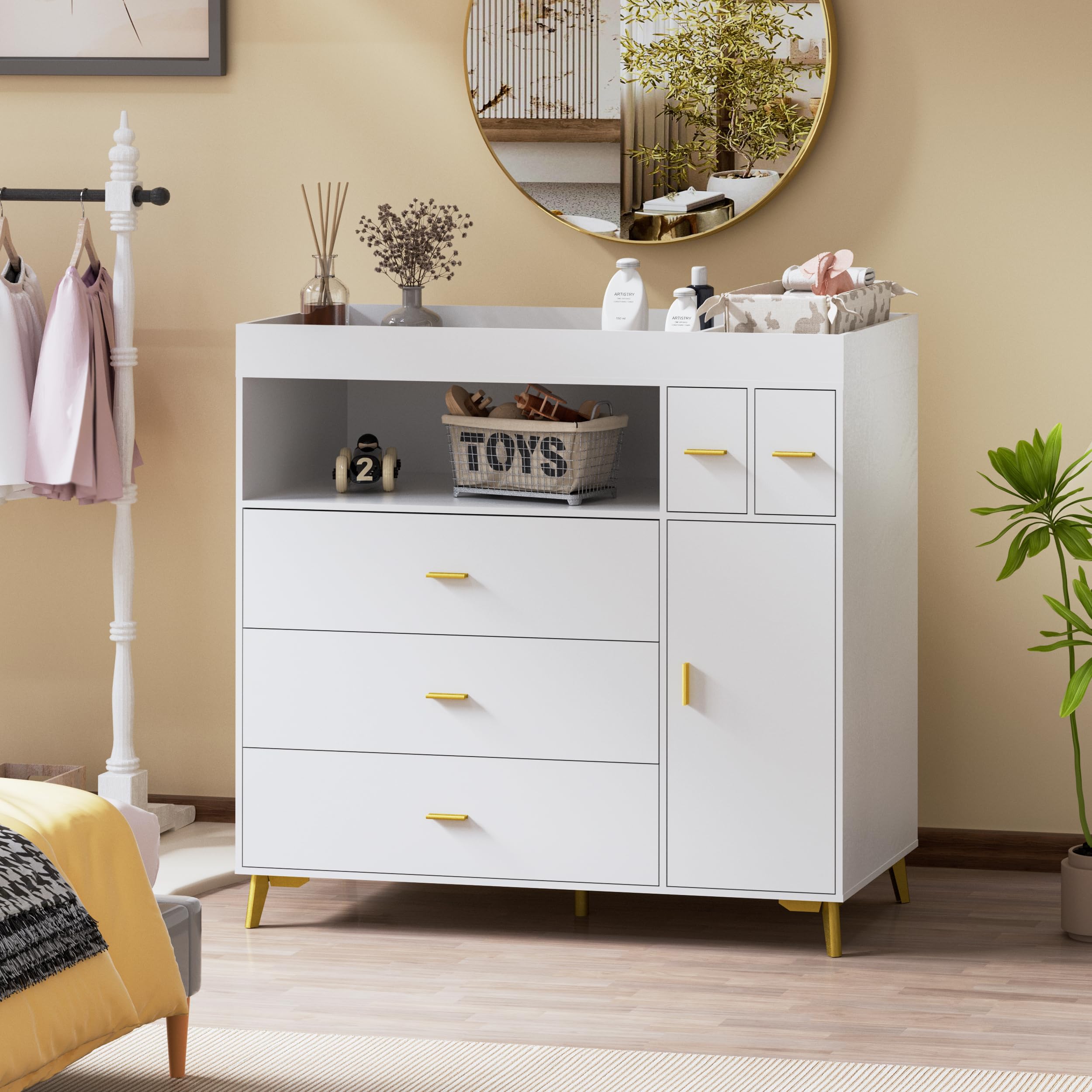White Changing Table Dresser with 5 Drawers