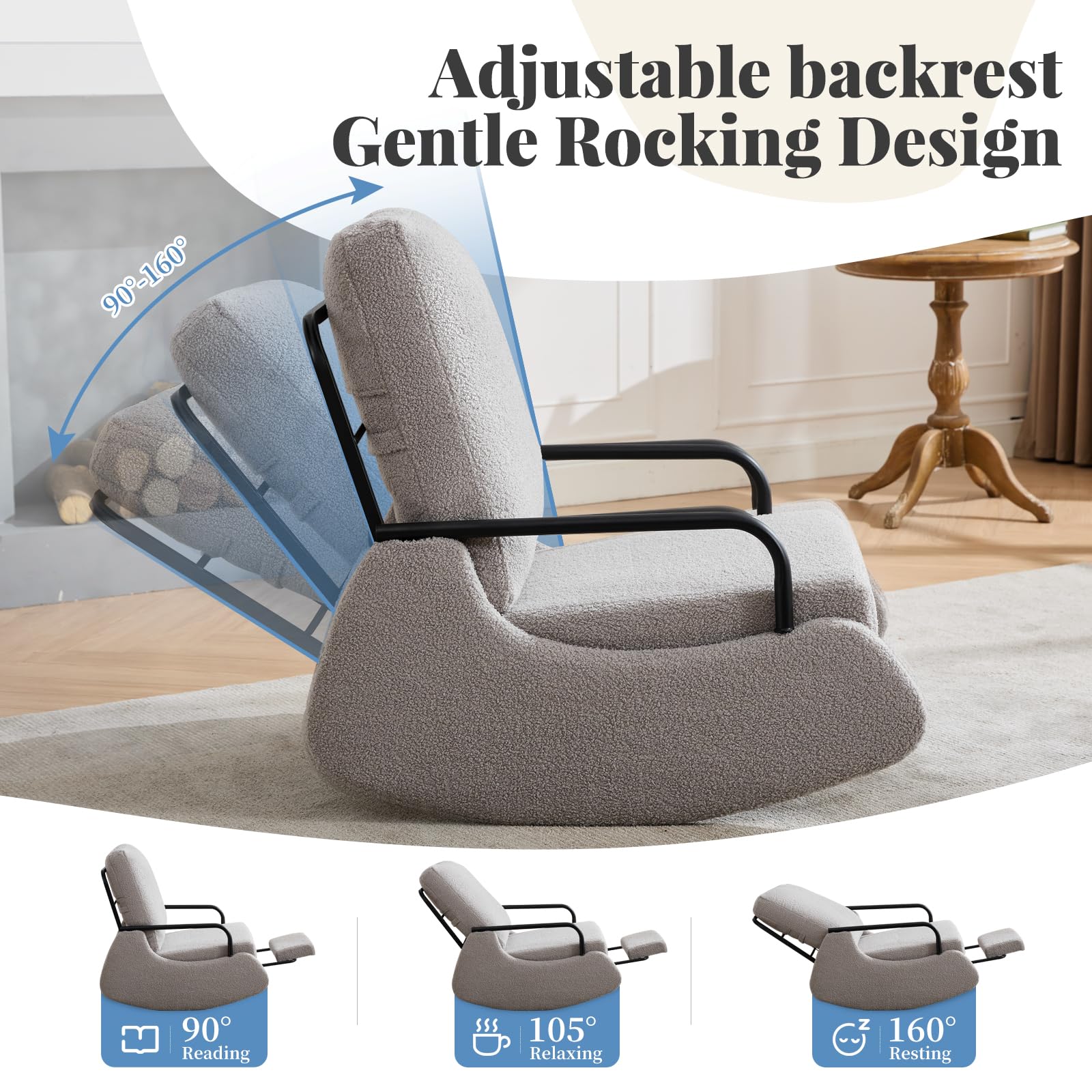 Teddy Upholstered Nursery Rocking Chair with High Backrest