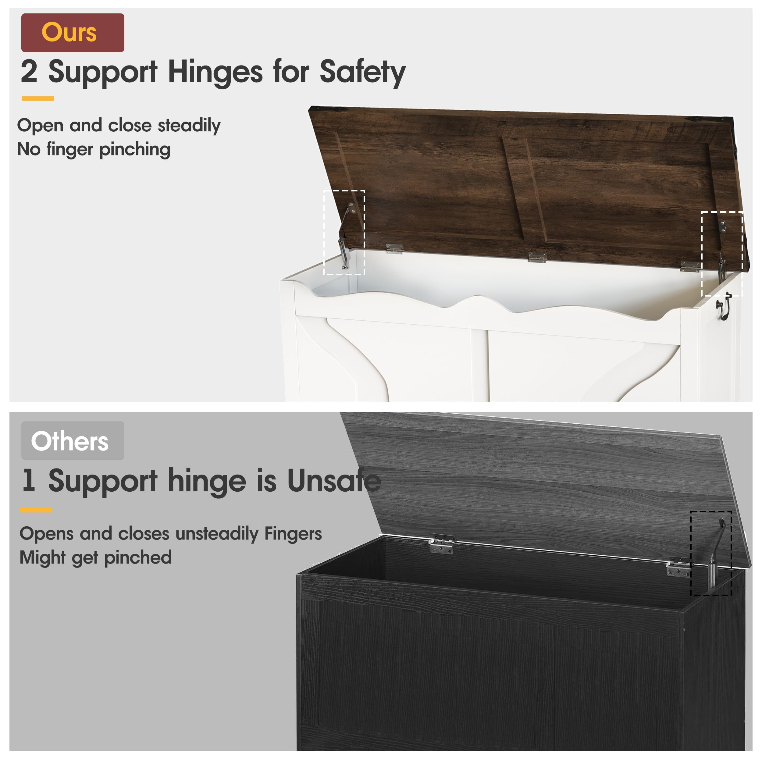 Storage Bench with Safety Hinges White Farmhouse Entryway Organizer