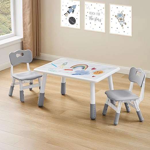 Adjustable Kids Table and 2 Chair Set, Height Adjustable Multi-Activity Play Desk