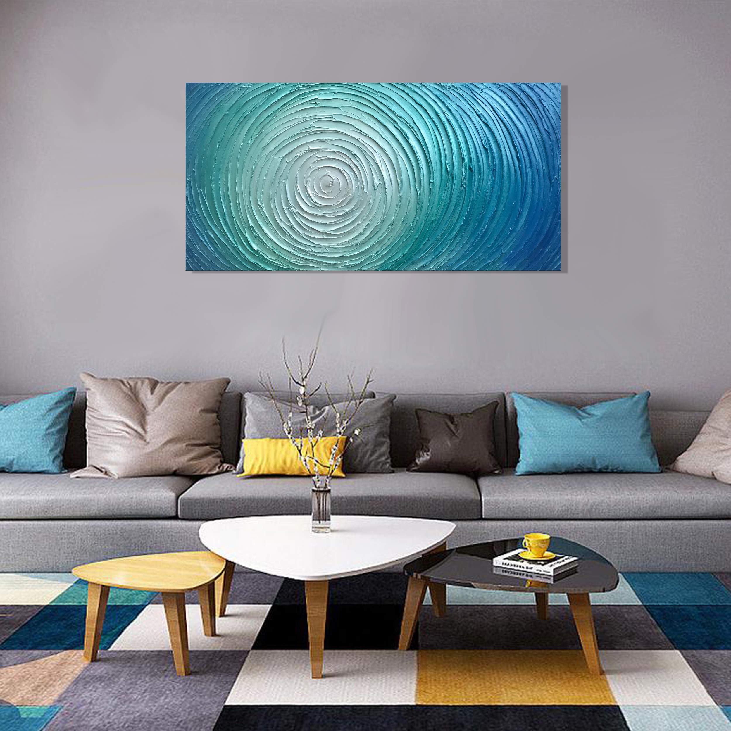 Canvas Wall Art Oil Painting Blue-Green Abstract Art Works 100%