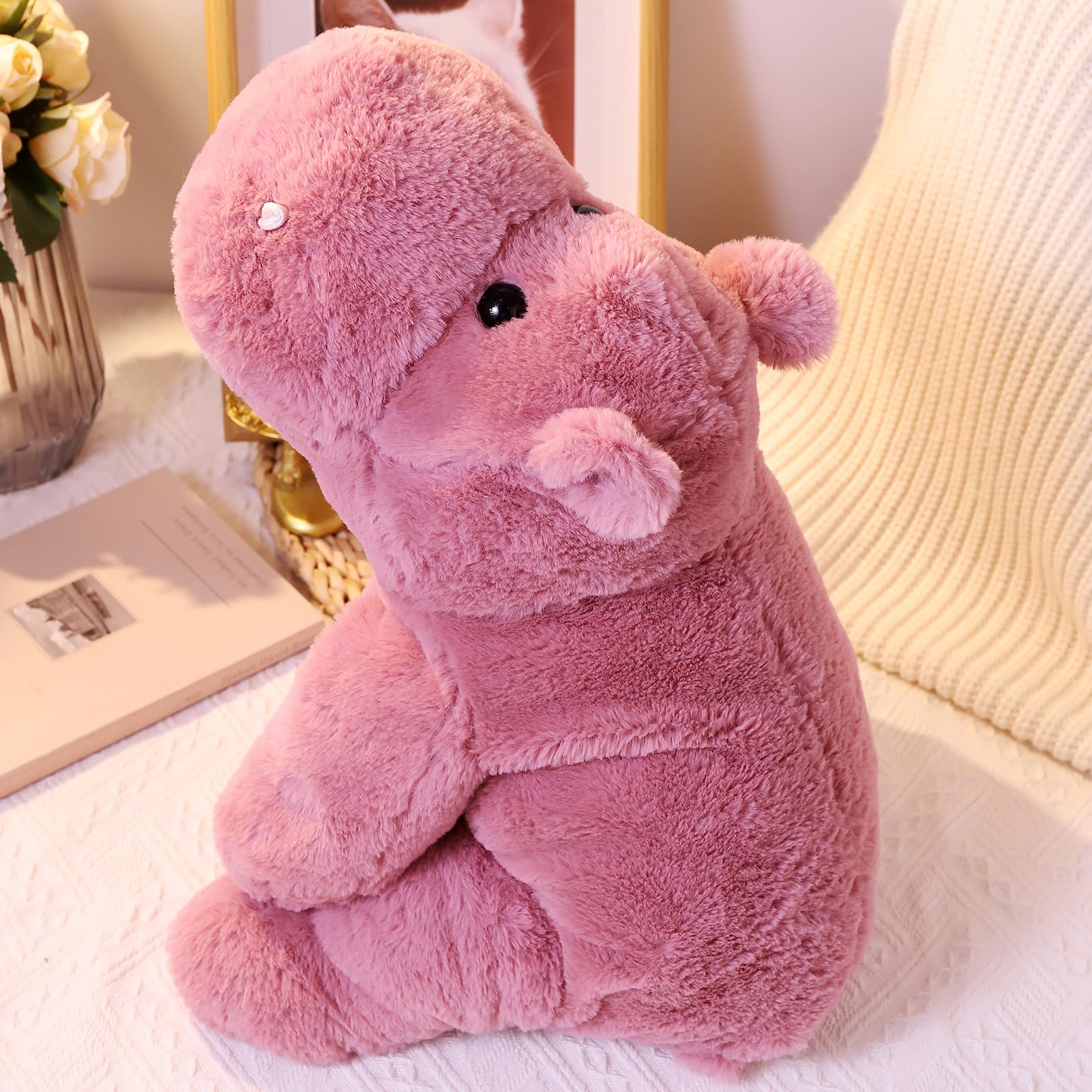 Weighted Stuffed Animals, Soft Pink Hippo Plush
