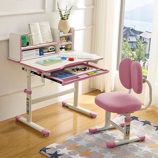 Ergonomic Kids Desk＆Chair Set with 60° Tilted Tabletop