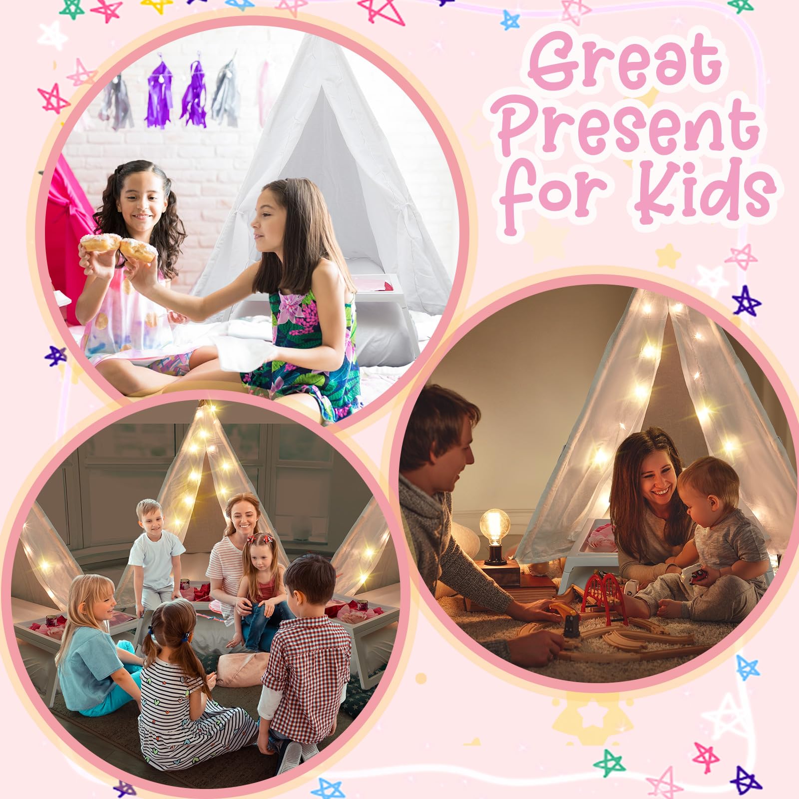 Kids Teepee Tent Set with Mattress and Star Lights - 2 Pack