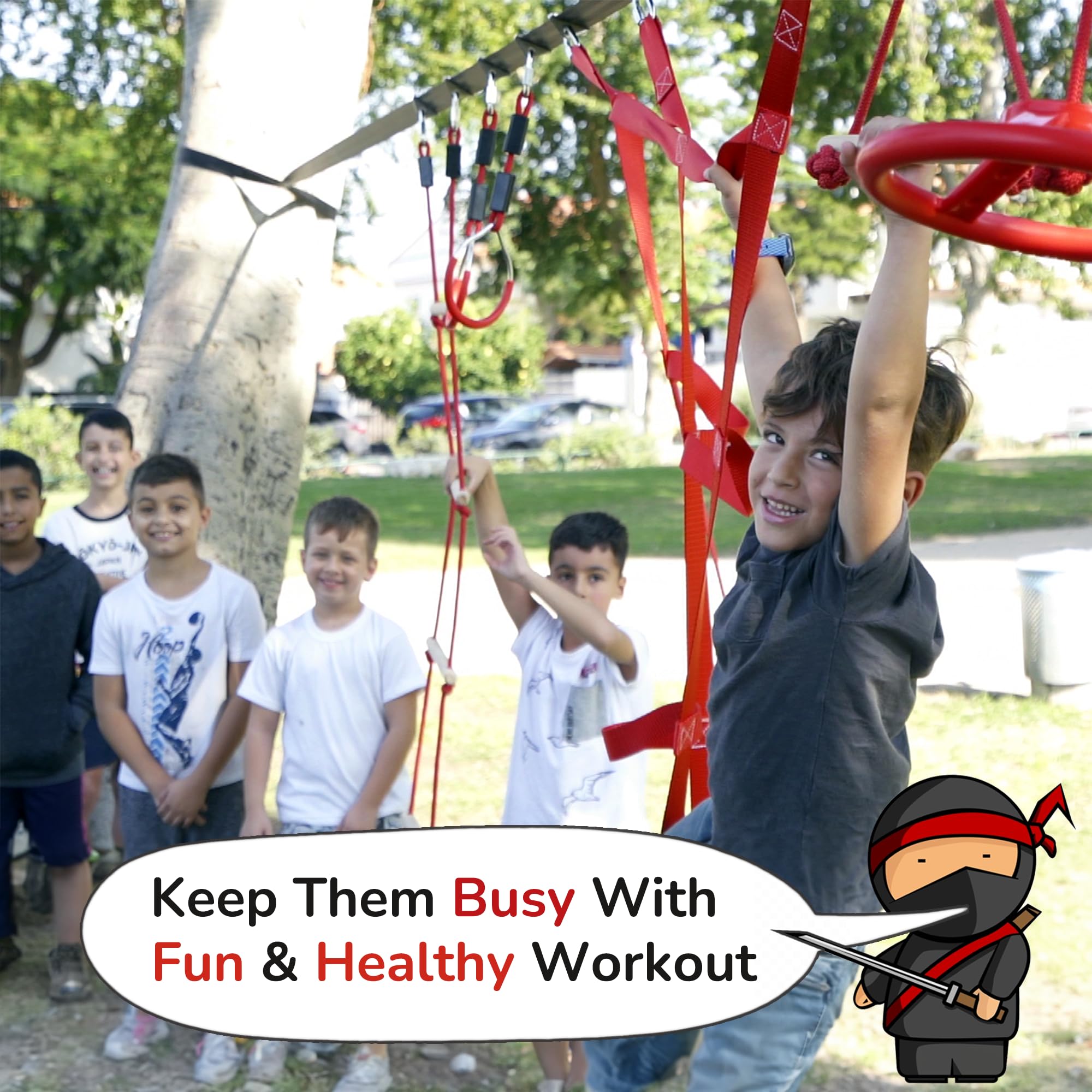 Kids Outdoor Ninja Obstacle Course with Slackline