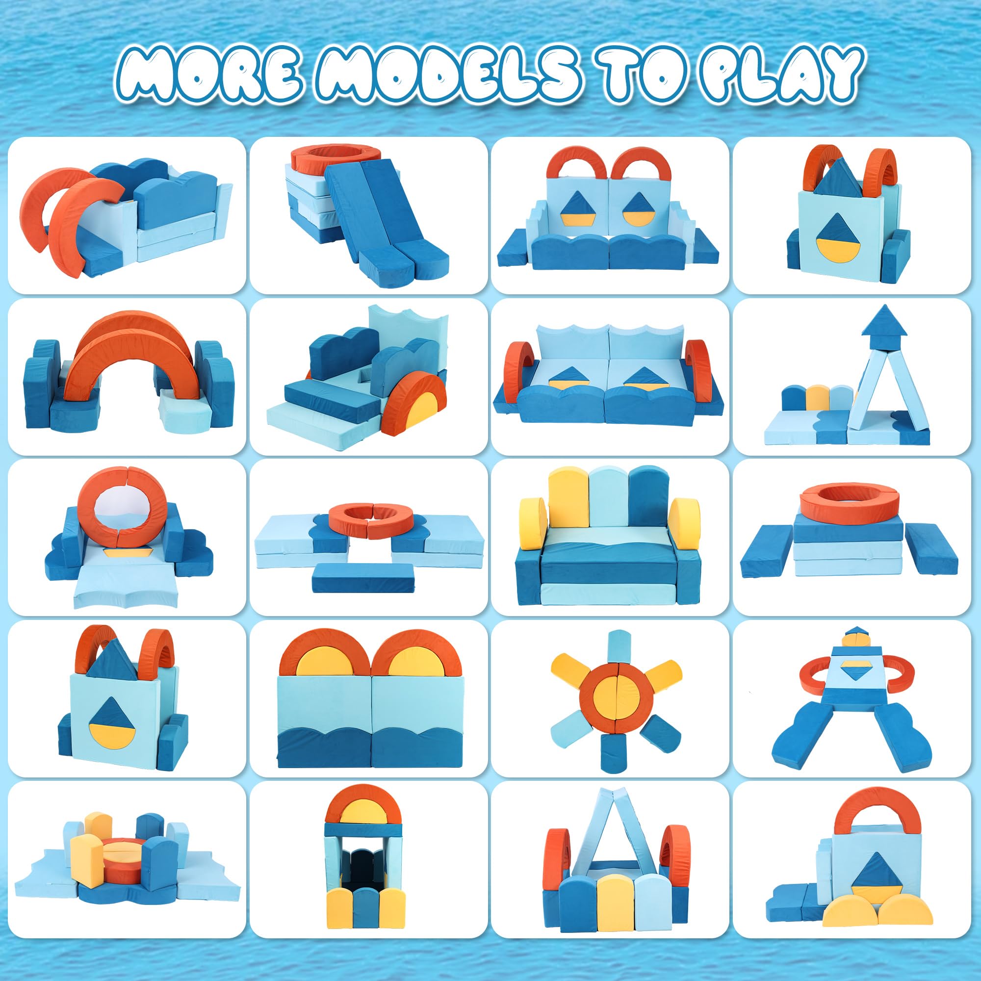 22-Piece Modular Kids Play Couch - Ocean Theme Convertible Furniture Set