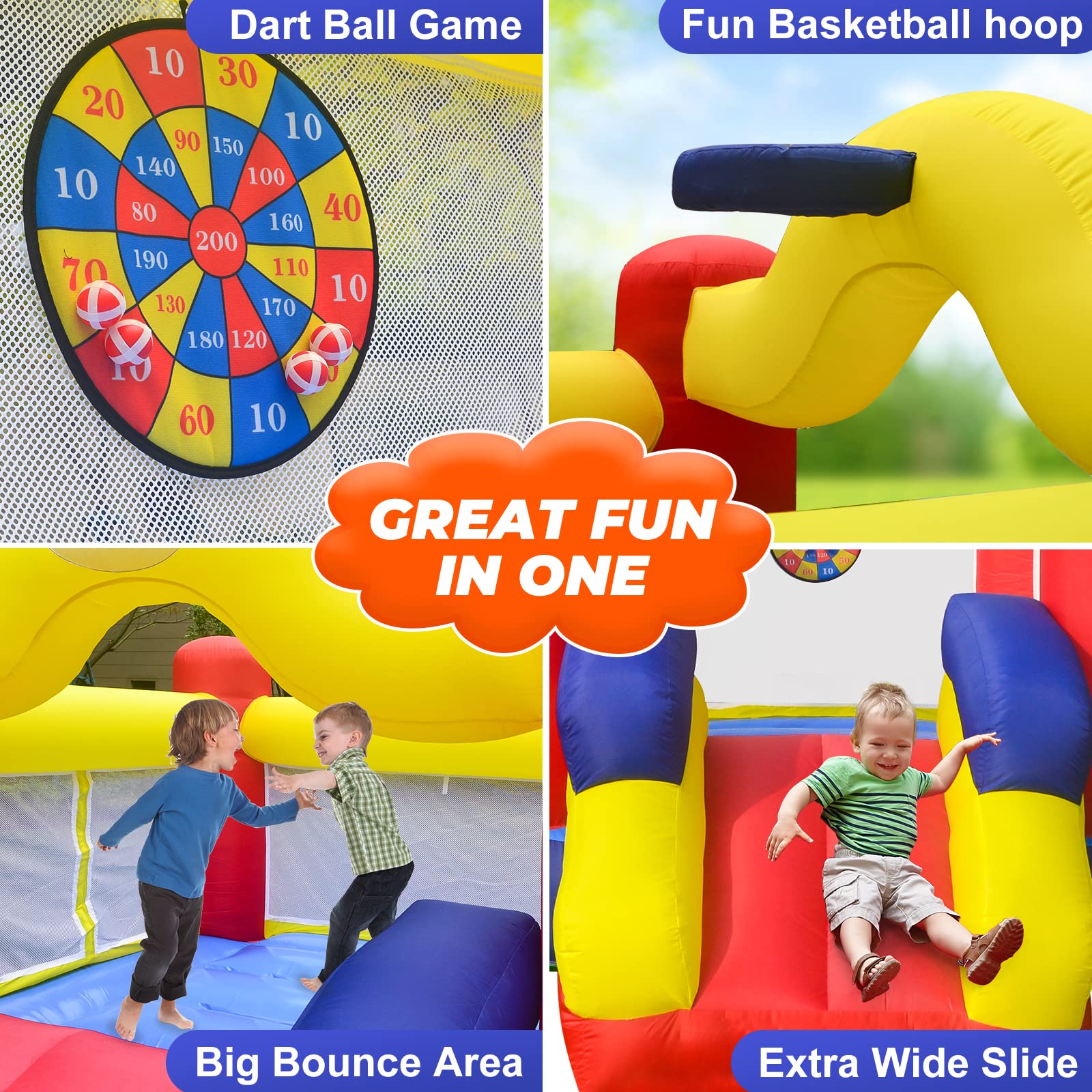 Inflatable Bounce House with Slide for Kids Outdoor