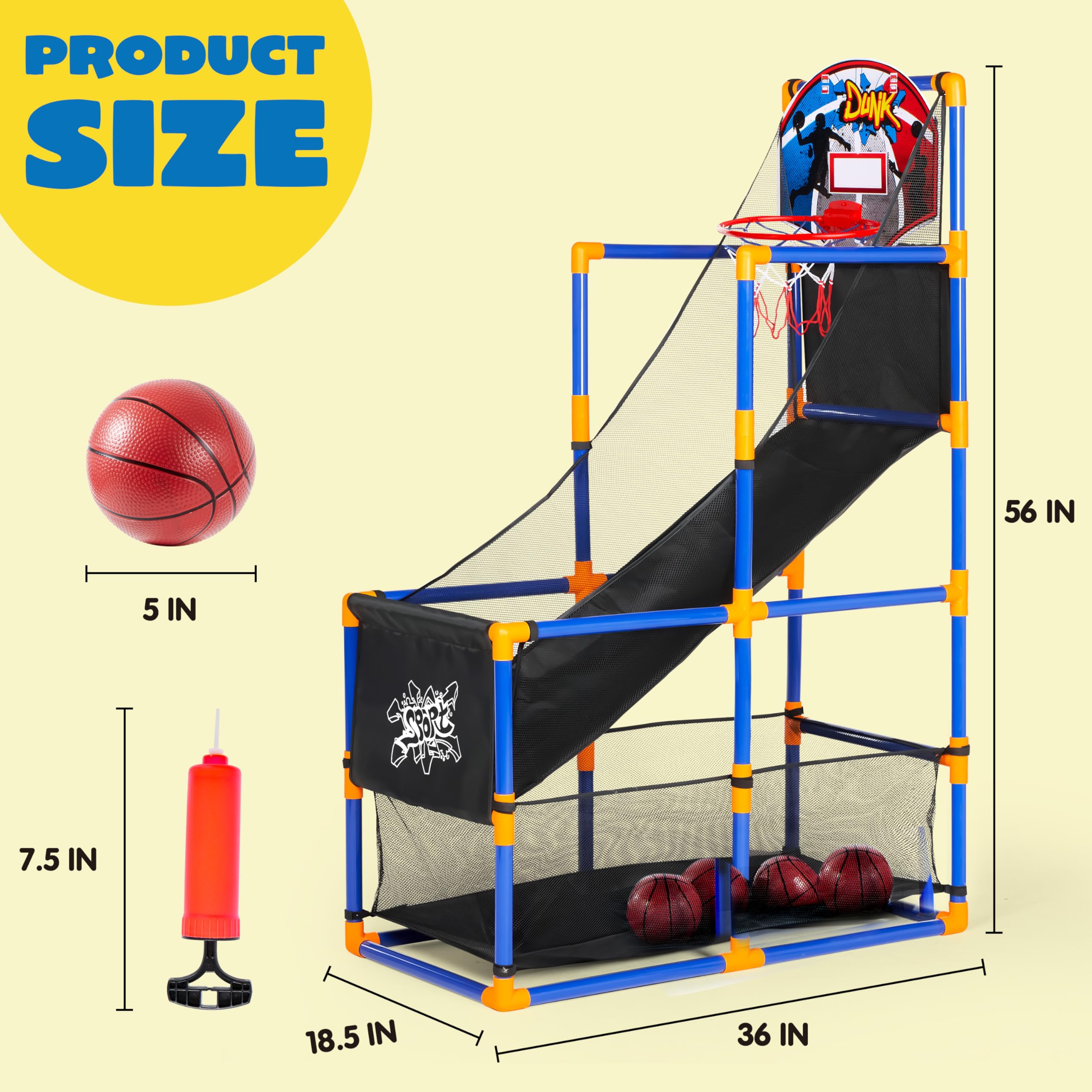 Kids Arcade Basketball Game Set with Adjustable Hoop