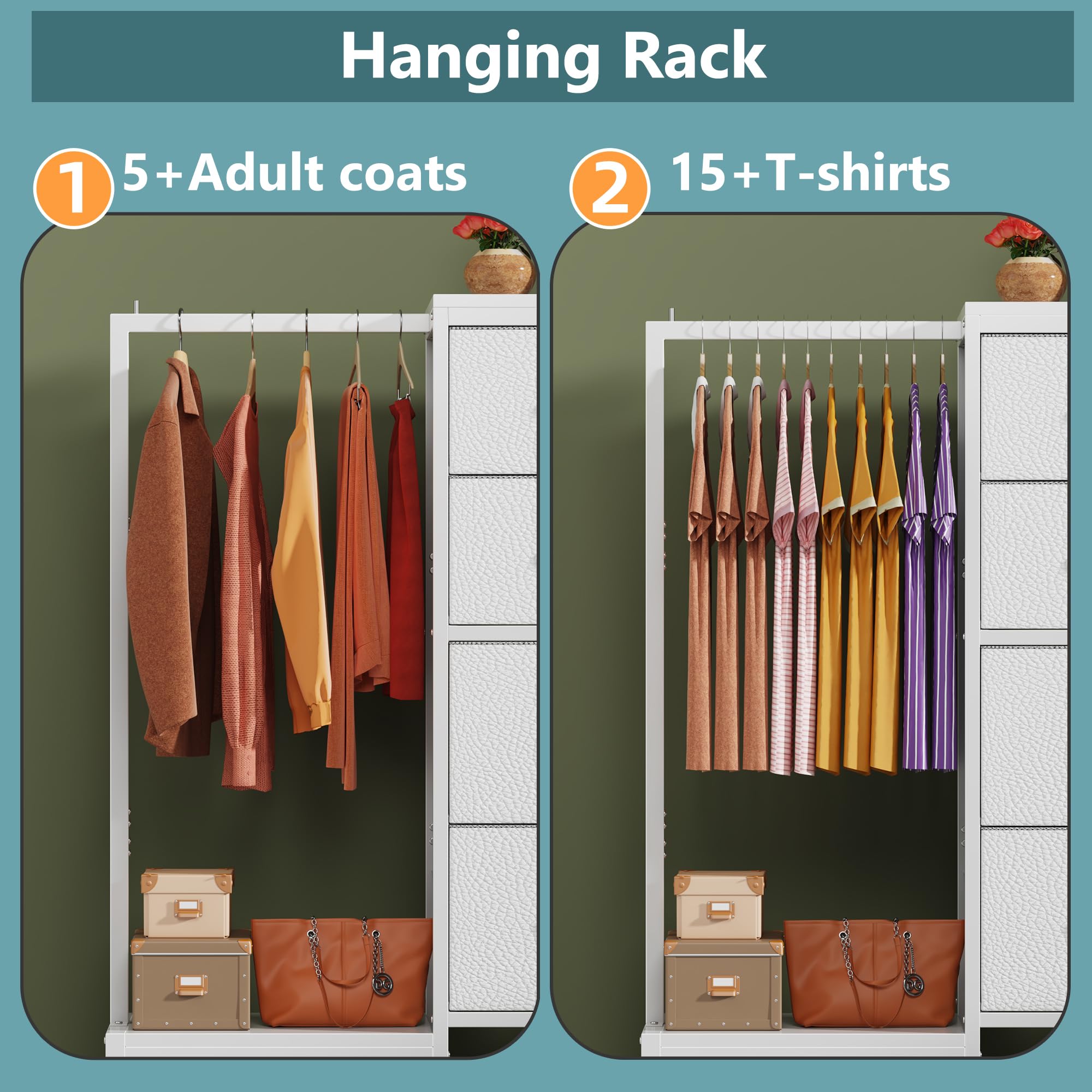 4-Drawer Dresser with Hanging Rack for Bedroom