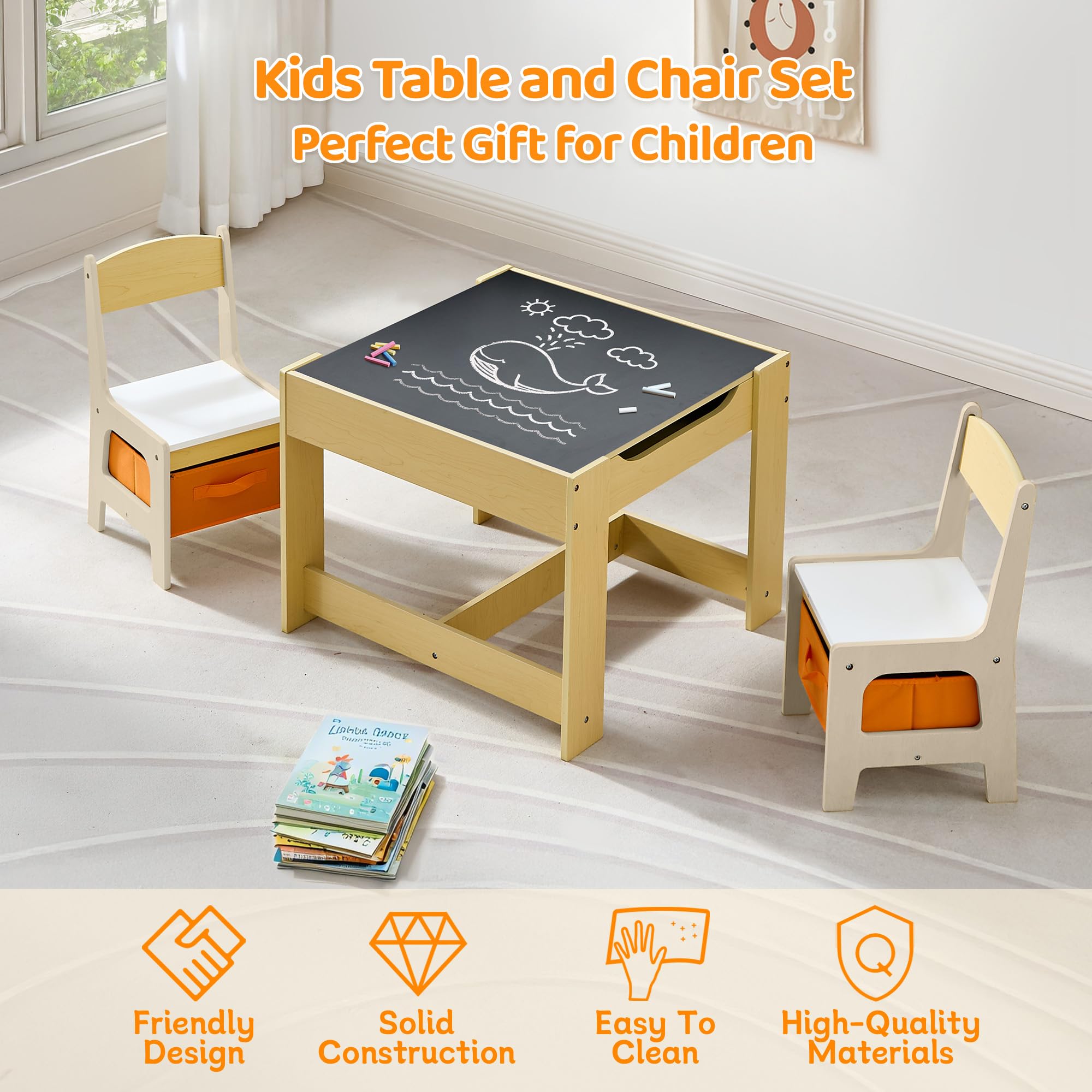 4-in-1 Wooden Kids Activity Table and Chair Set