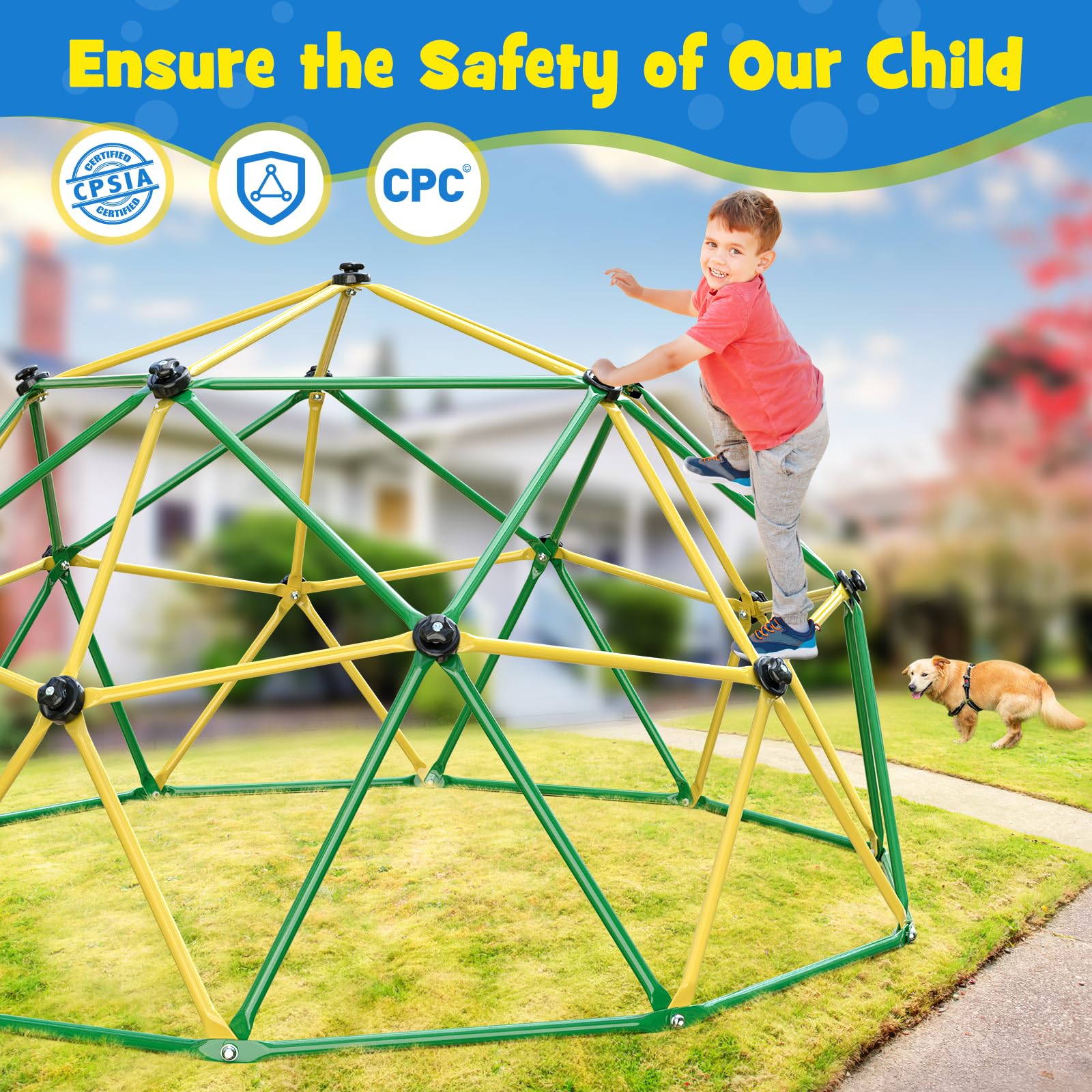 10FT Climbing Dome with Hammock & Swing for Kids