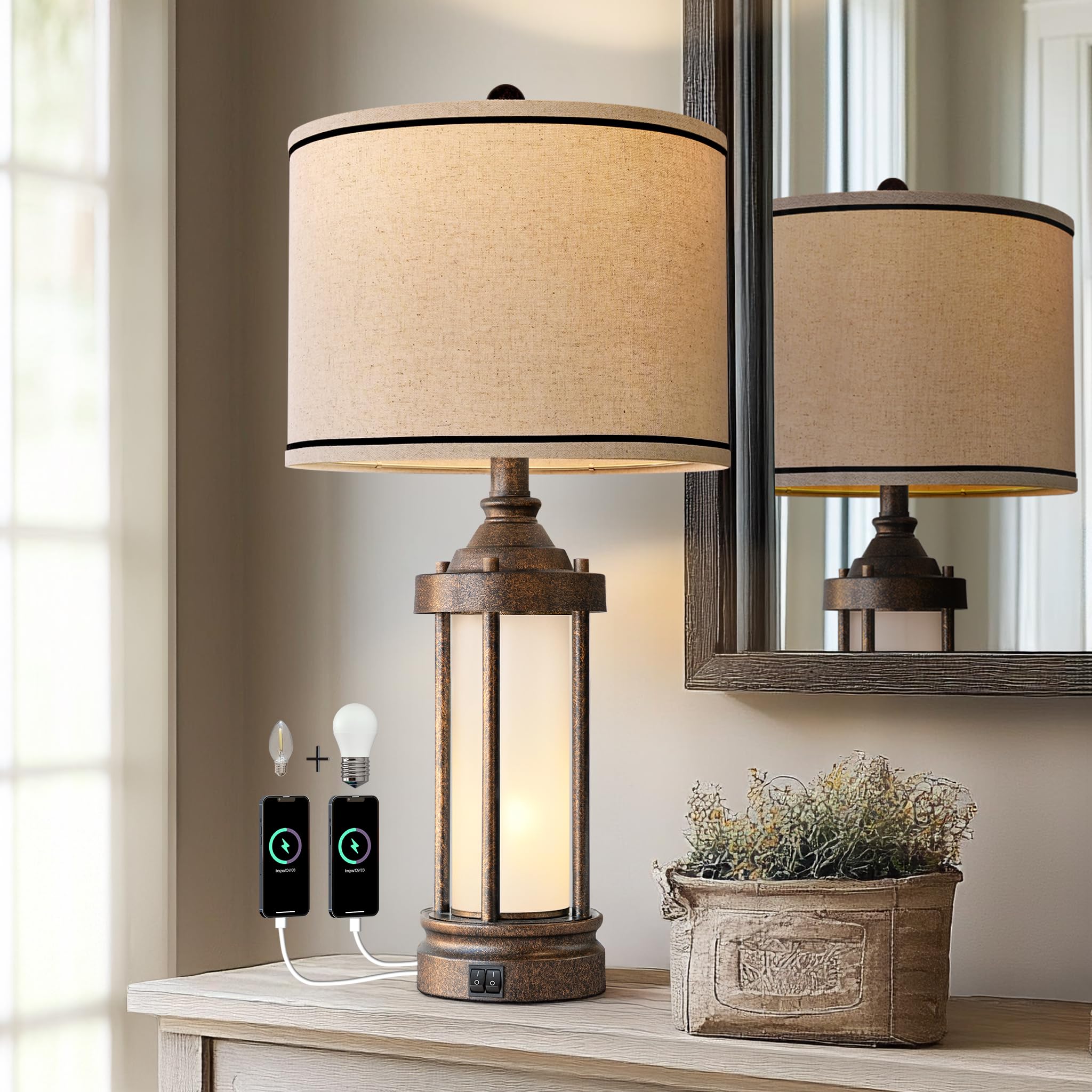 25'' Table Lamp for Living Room Bedroom Farmhouse Metal Lamps