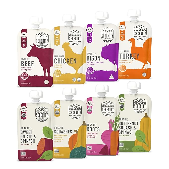 6+ Months Meats + Veggies Mixed Baby Food Puree Pouch Variety Pack 18 Count- No Sugary Fruits or Added Sugar - 3.5 Oz BPA & Allergen Free Pouch- Baby Puree Variety Pack - Pouches - Bison