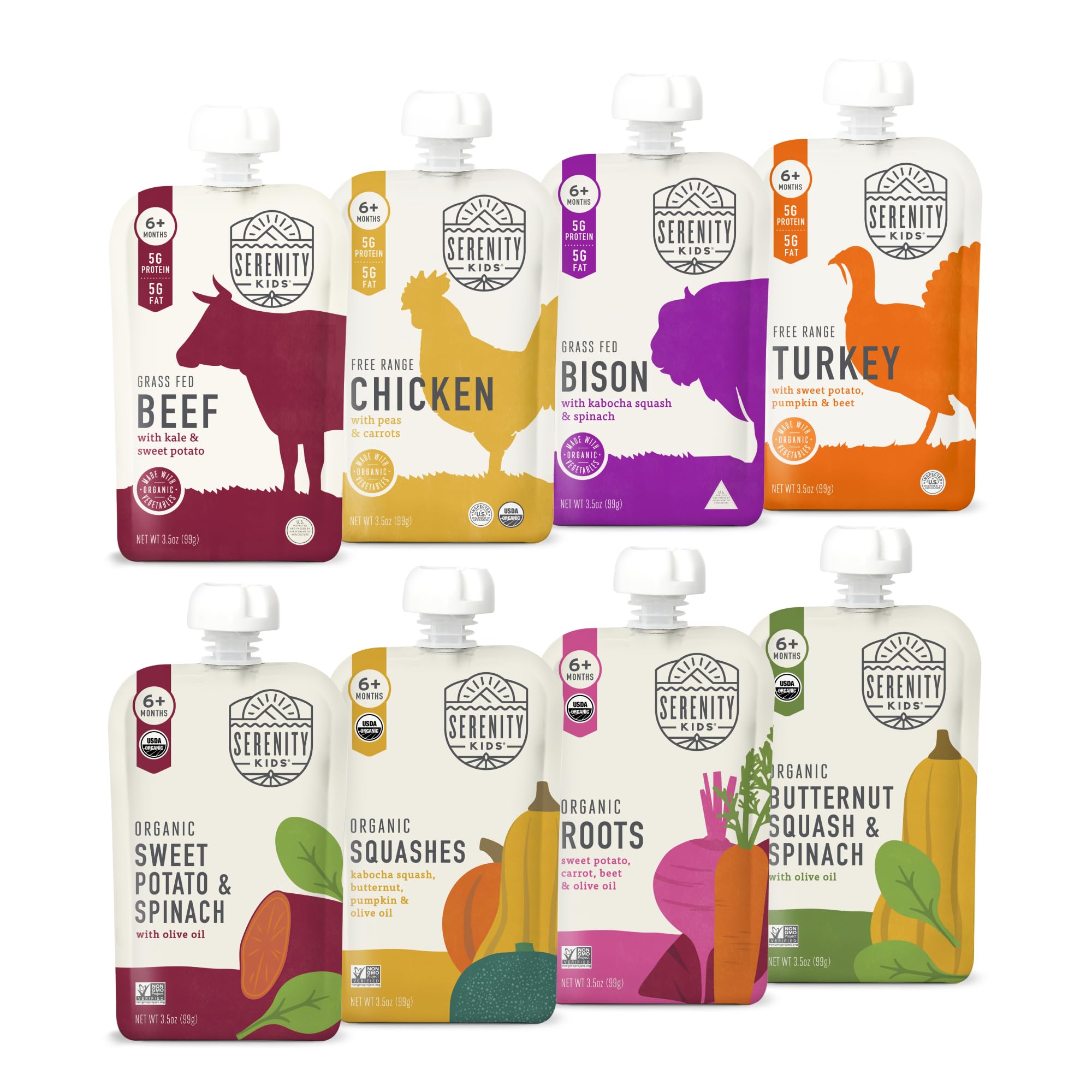 6+ Months Meats + Veggies Mixed Baby Food Puree Pouch Variety Pack