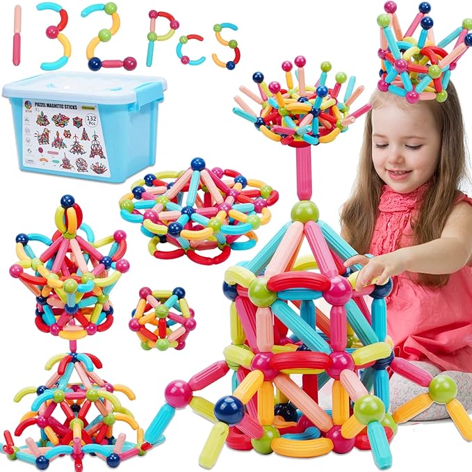 Magnetic Sticks STEM for Kids: 3 4 5 6 7 8+ Year Old 110pcs Educational Magnetic