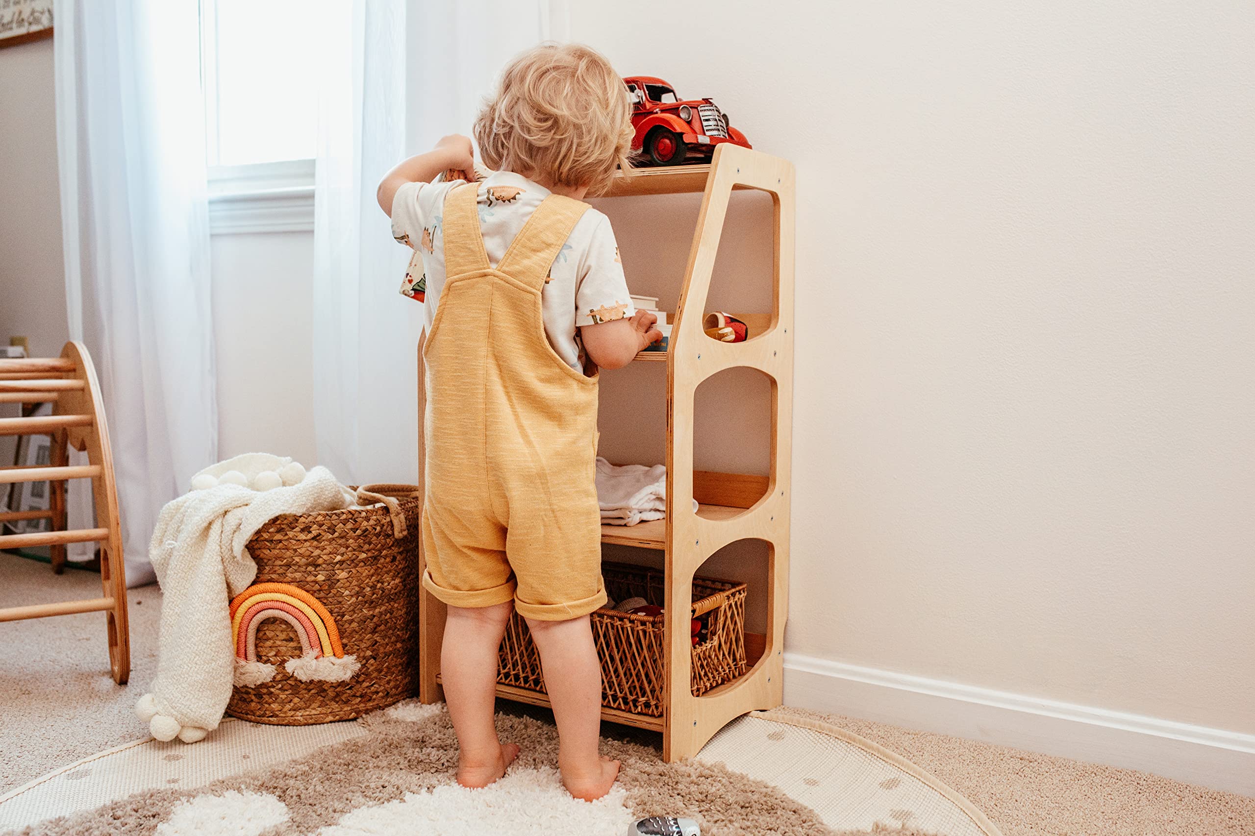 Montessori Bookshelf for Toddlers - Wooden Toy Storage Organizer