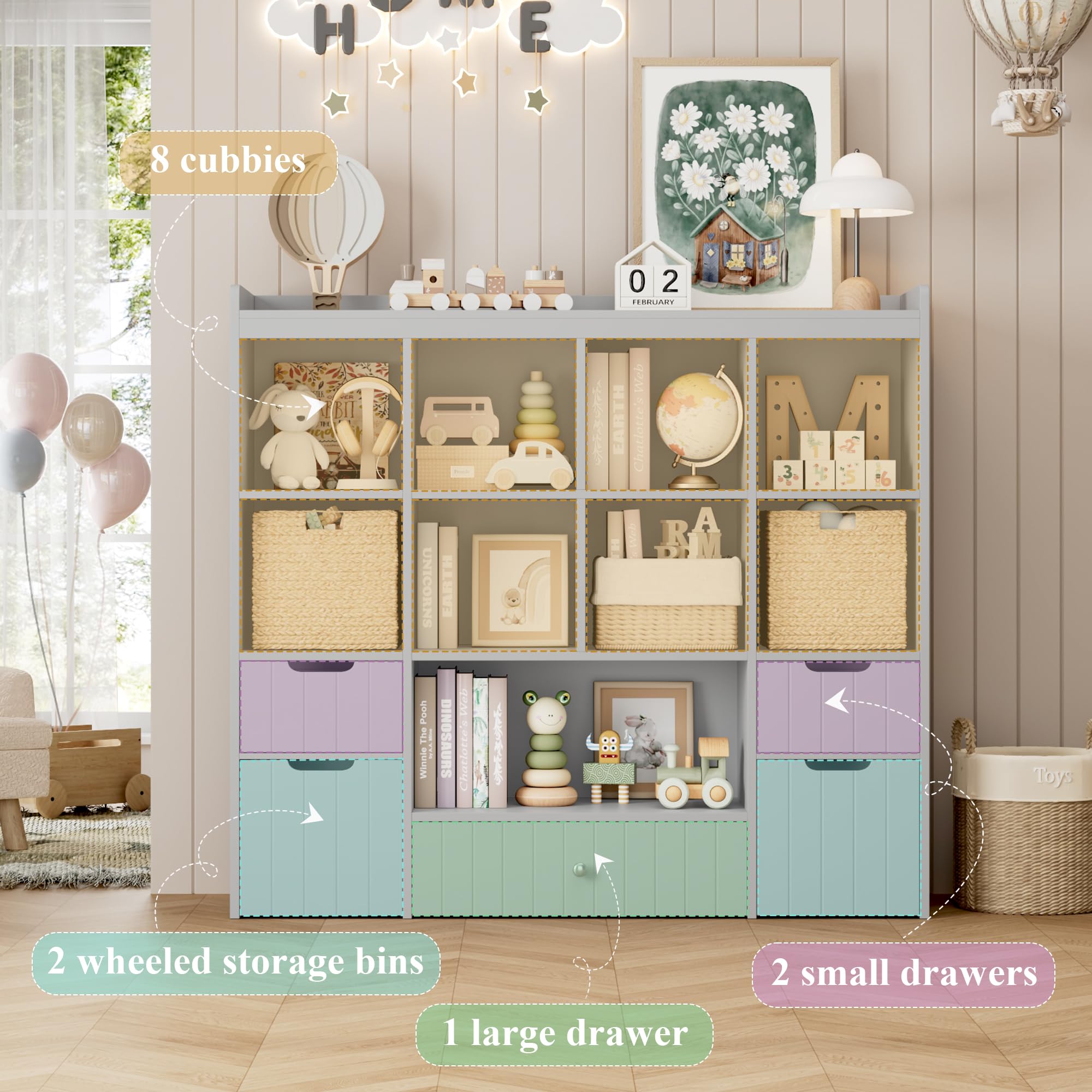 Kids Toy Storage Organizer with Drawers and Bins - 48" Wide Bookshelf