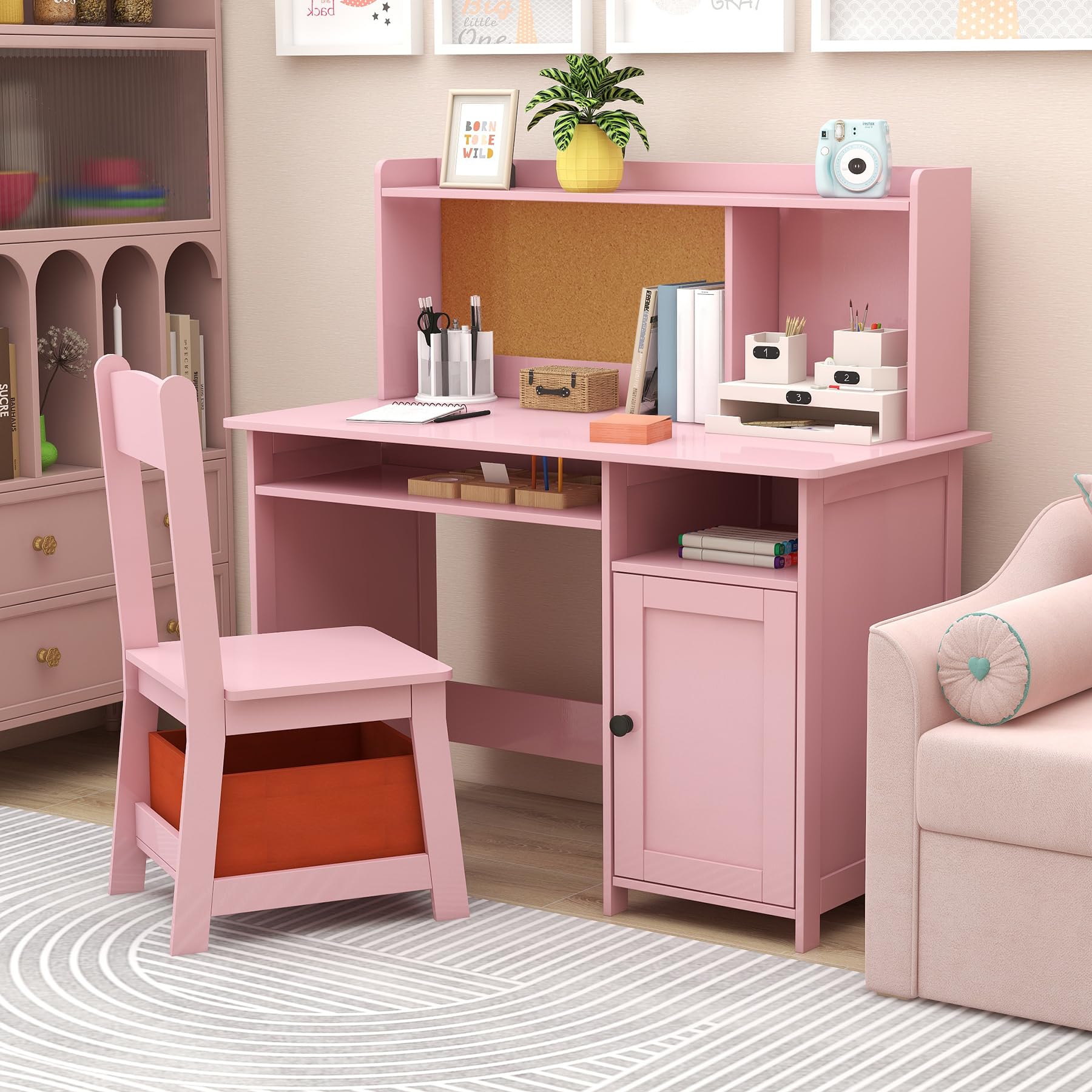 Pink Toddler Table and Chair Set,Wooden Kids Table and Chairs for Studying and Crafting
