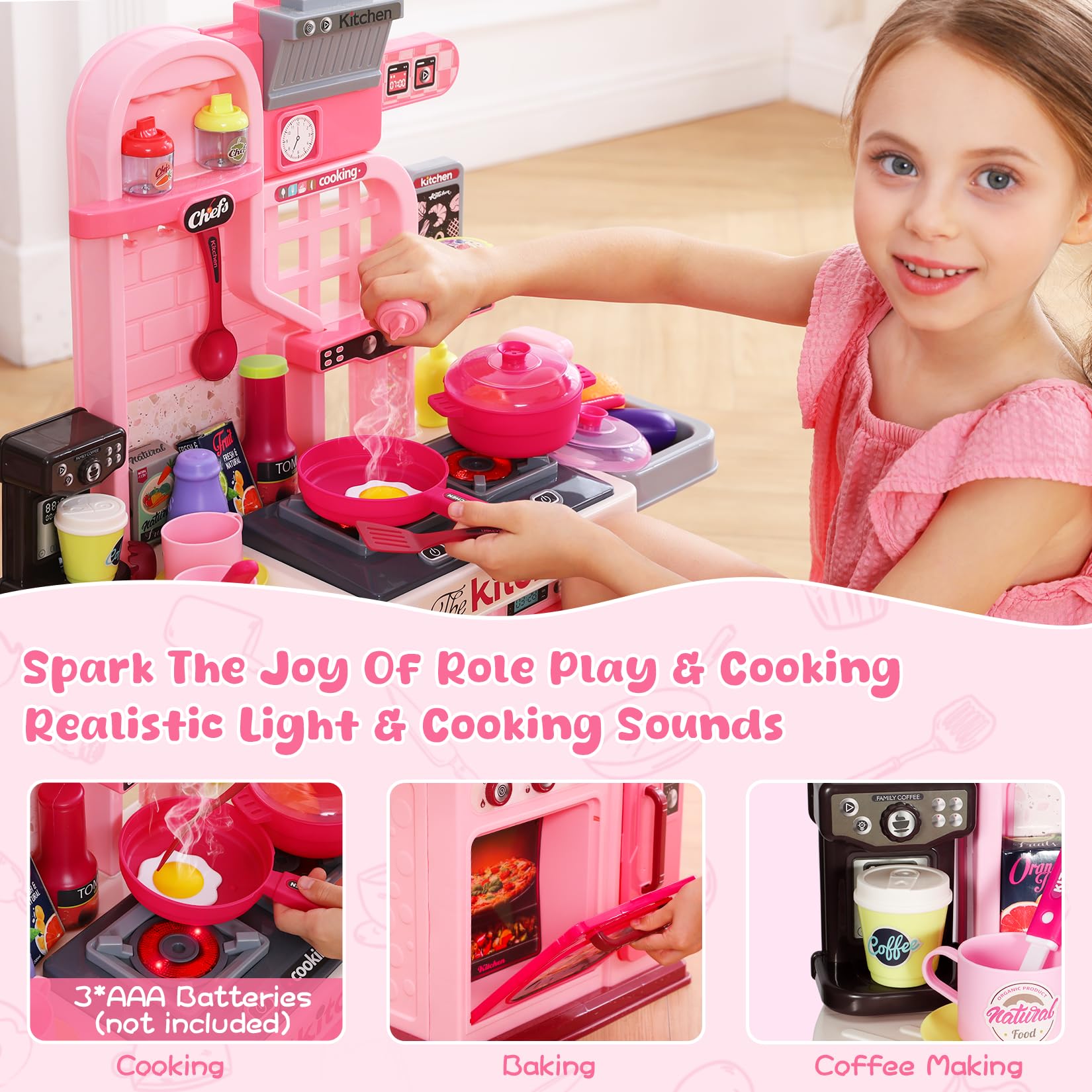 Kids Kitchen Playset with Sound Light and Water Sink