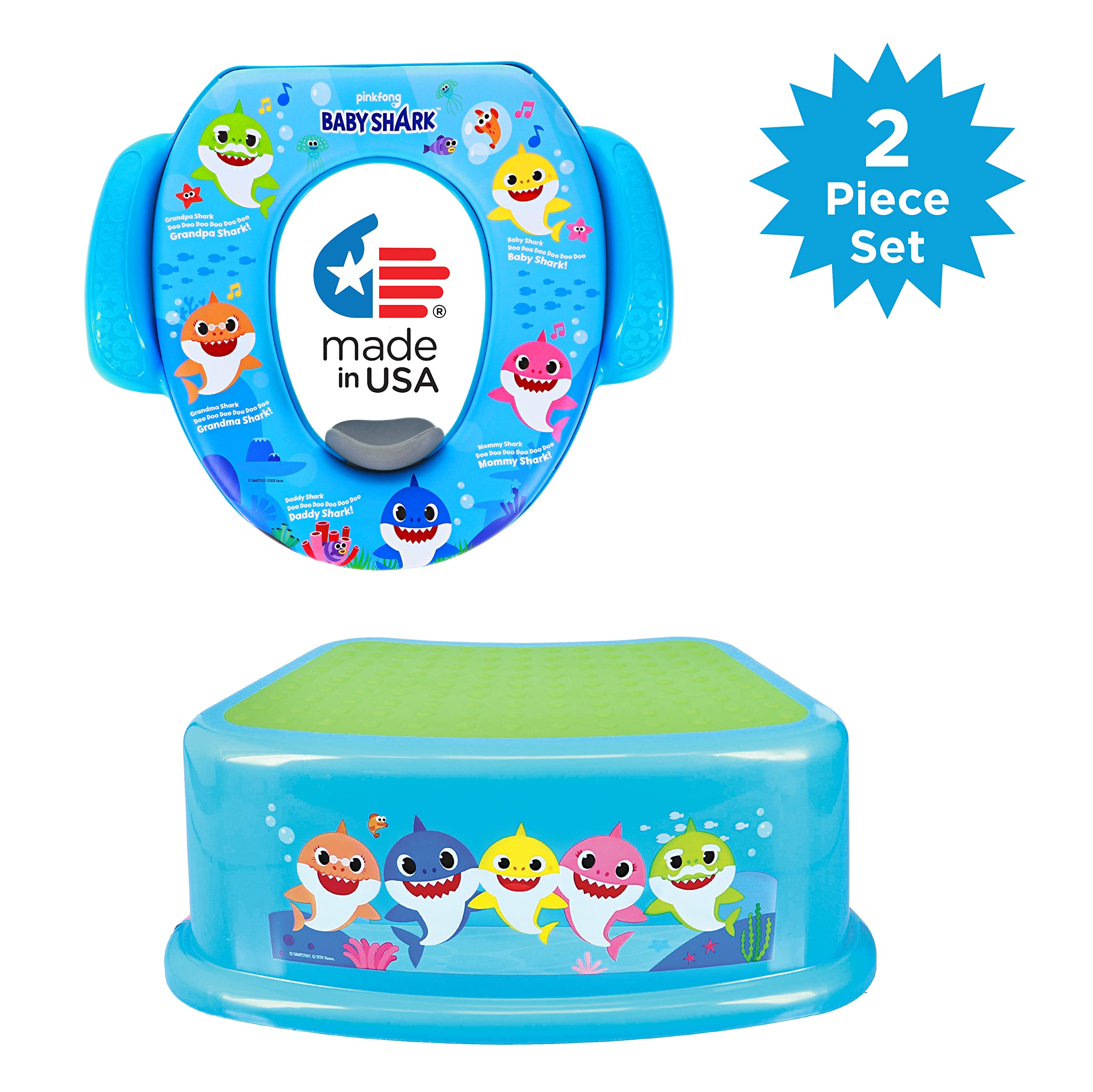 Pinkfong Baby Shark 2 Piece Essential Potty Training Set - Soft Cushion, Baby Potty Training, Safe, Easy to Clean, Step Stool