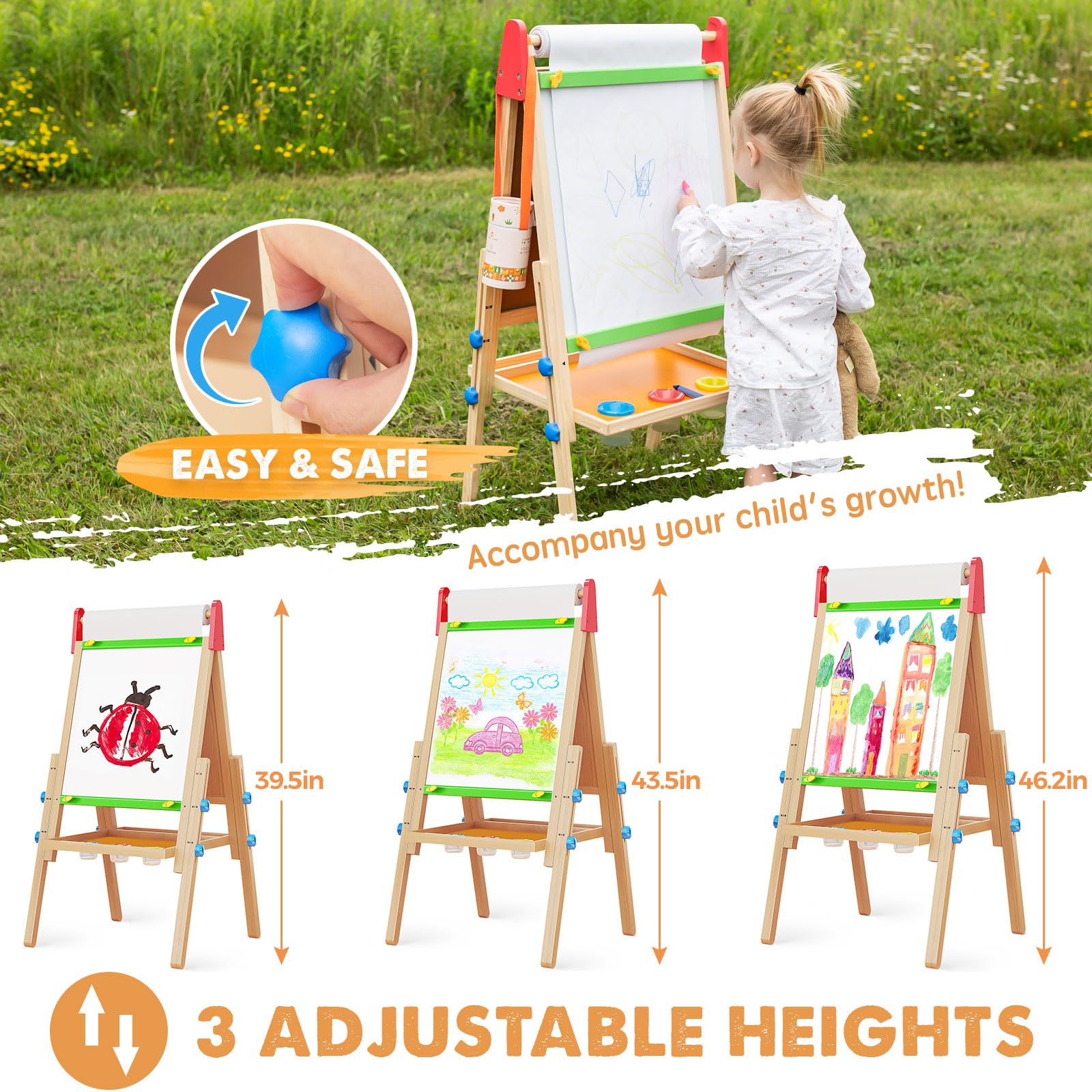 Adjustable Wooden Art Easel for Kids