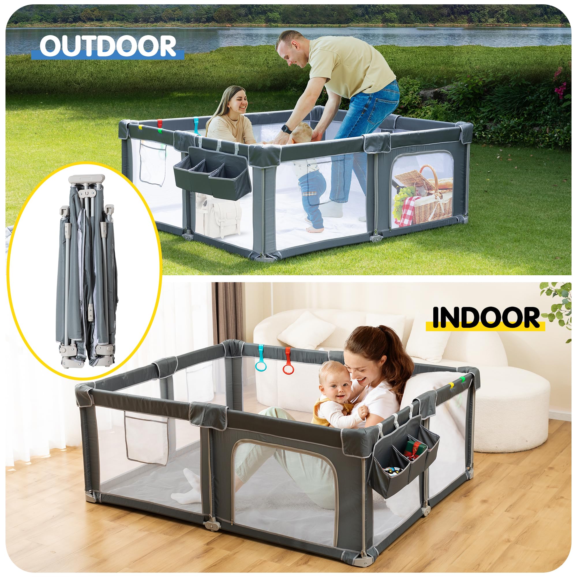 Foldable Baby Playpen with Breathable Mesh