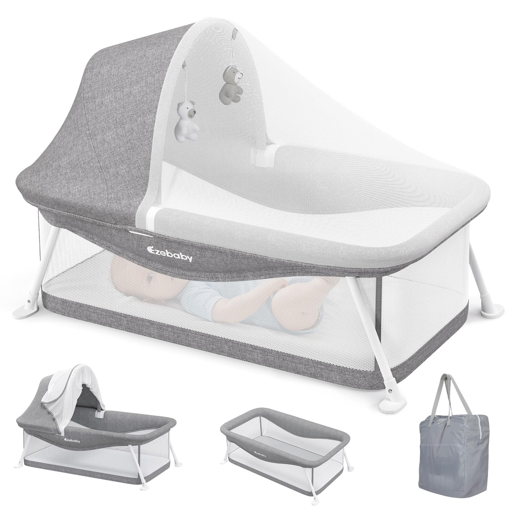 Portable Travel Bassinet for Baby 0-5 Months, Foldable Newborn Bassinet