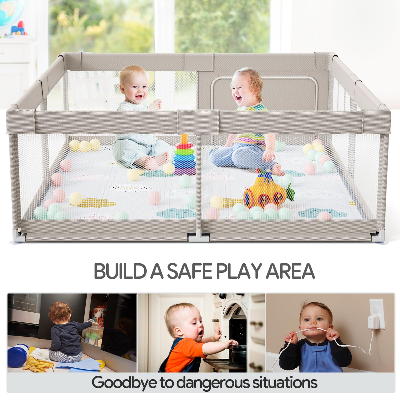 Baby Playpen with Mat 59x59 Inch Extra Large
