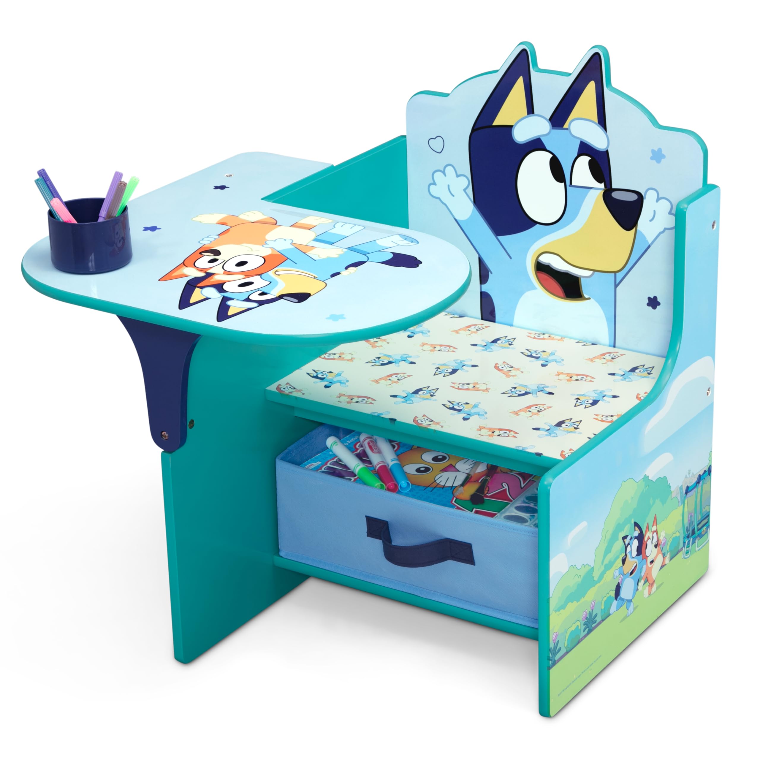 Bluey Chair Desk with Storage Bin - Greenguard Gold Certified, Blue