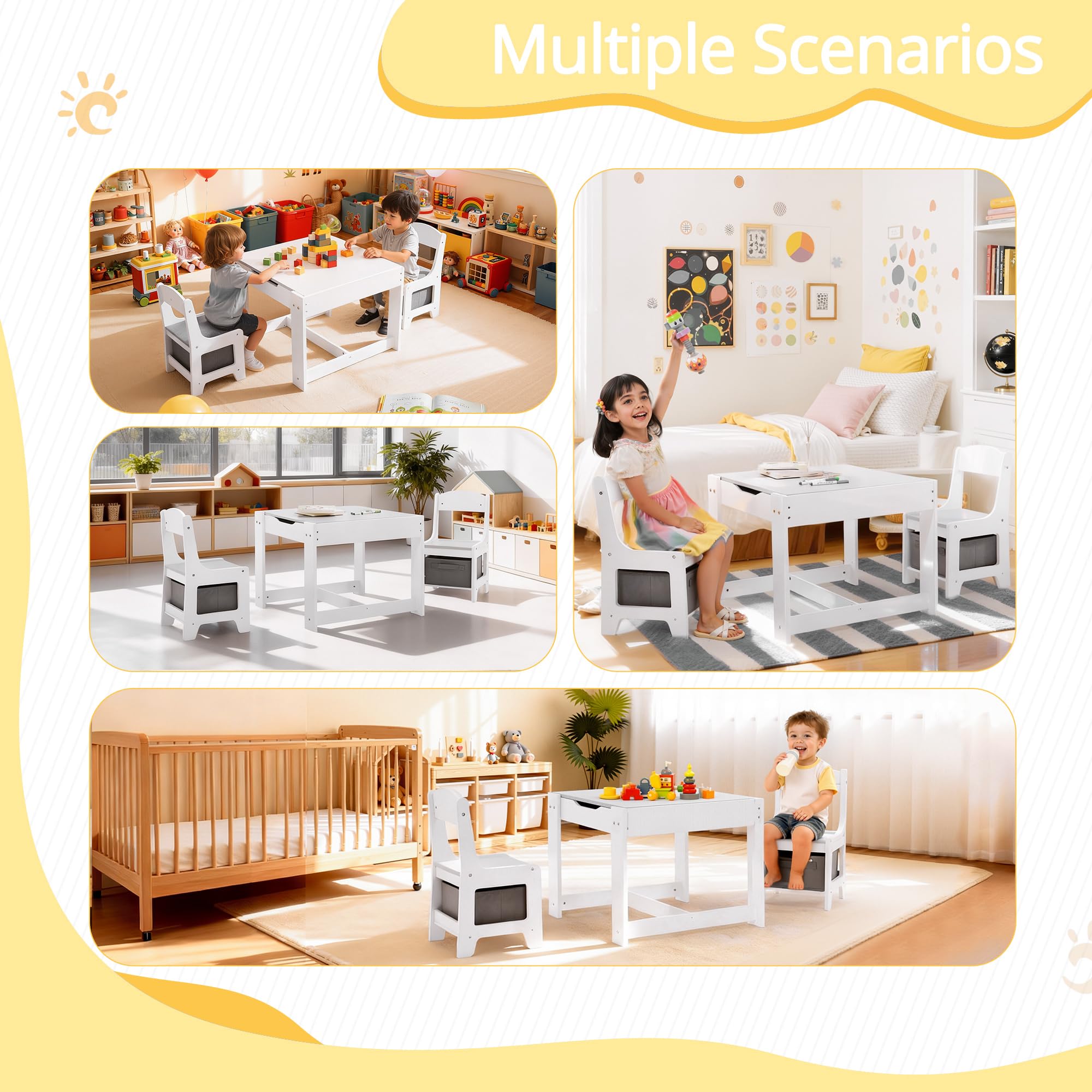 3-in-1 Kids Table and Chair Set with Storage