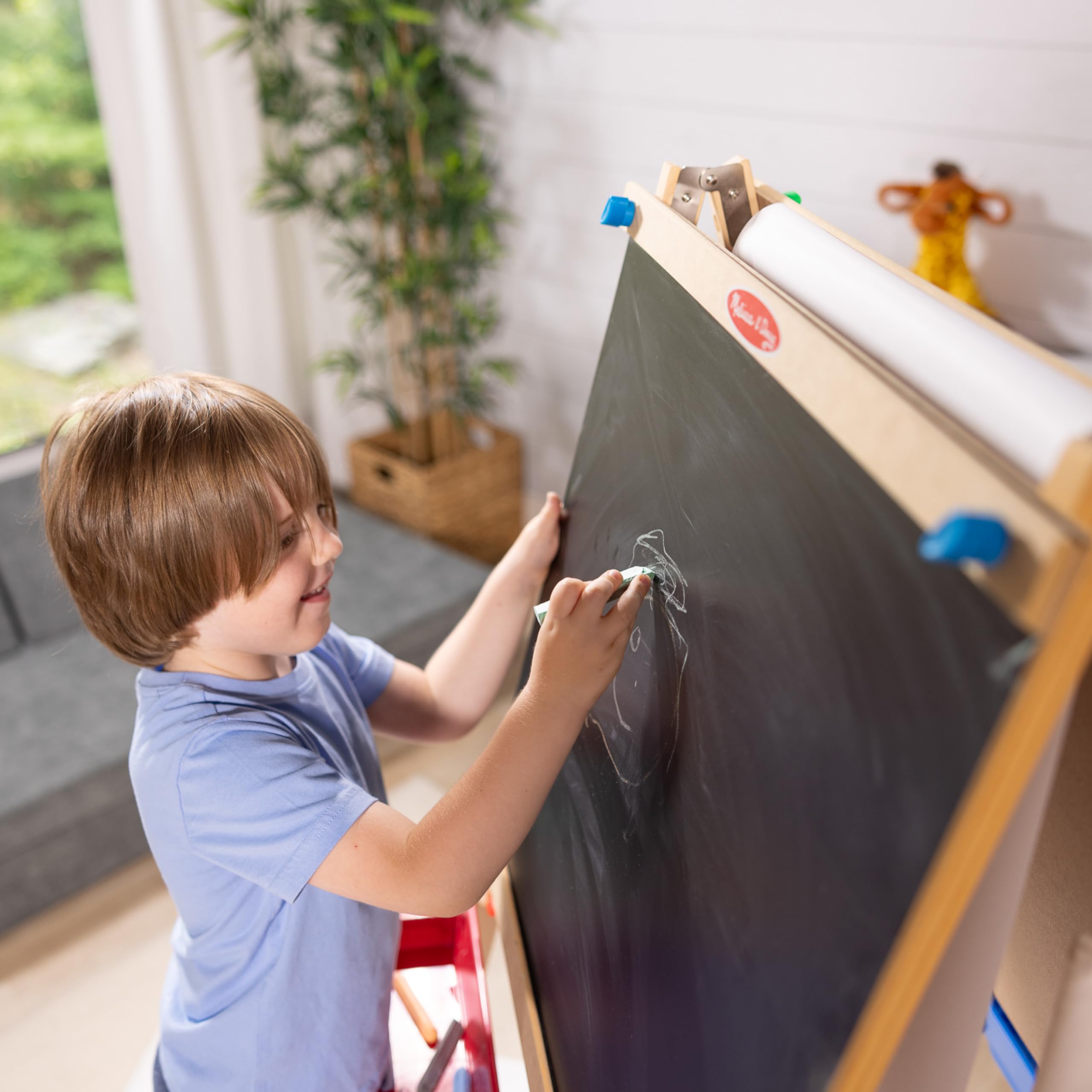 Melissa & Doug Deluxe Standing Art Easel - Dry-Erase Board, Chalkboard, Paper Roller