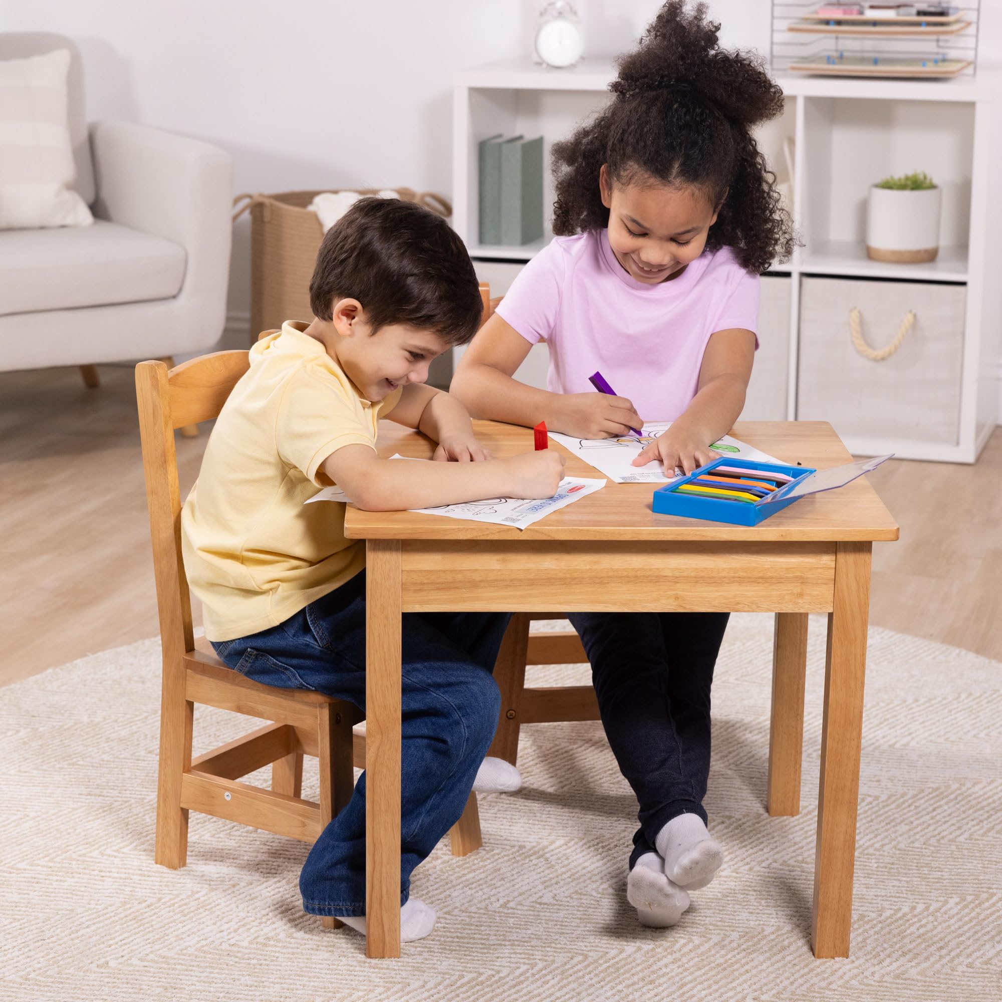 Solid Wood Table and 2 Chairs Set - Light Finish Furniture for Playroom