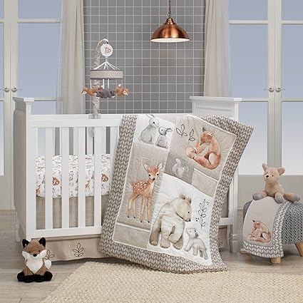 Forever Friends 4-Piece Nursery Crib Baby Bedding Set - Blue, Pink