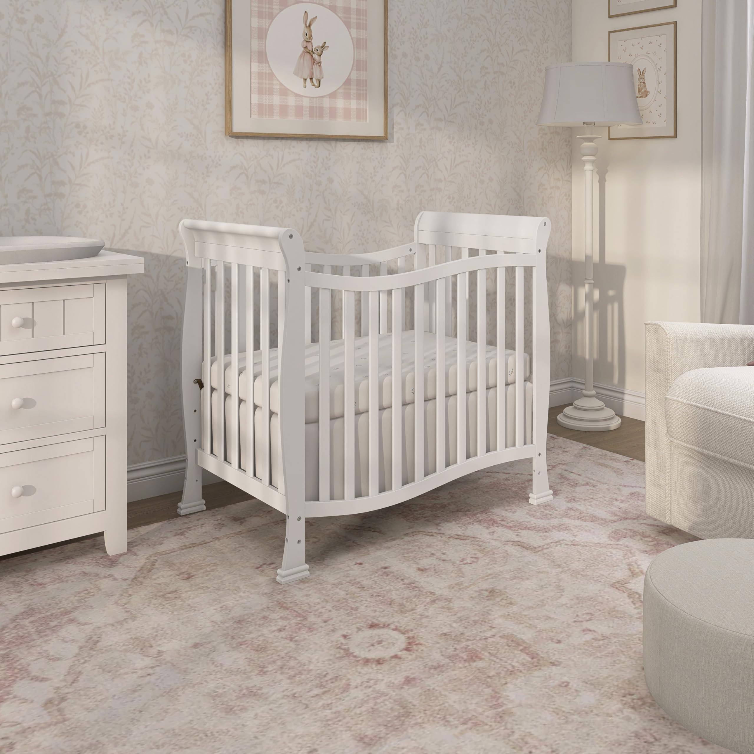 4-in-1 Convertible Mini Crib with Adjustable Mattress Height