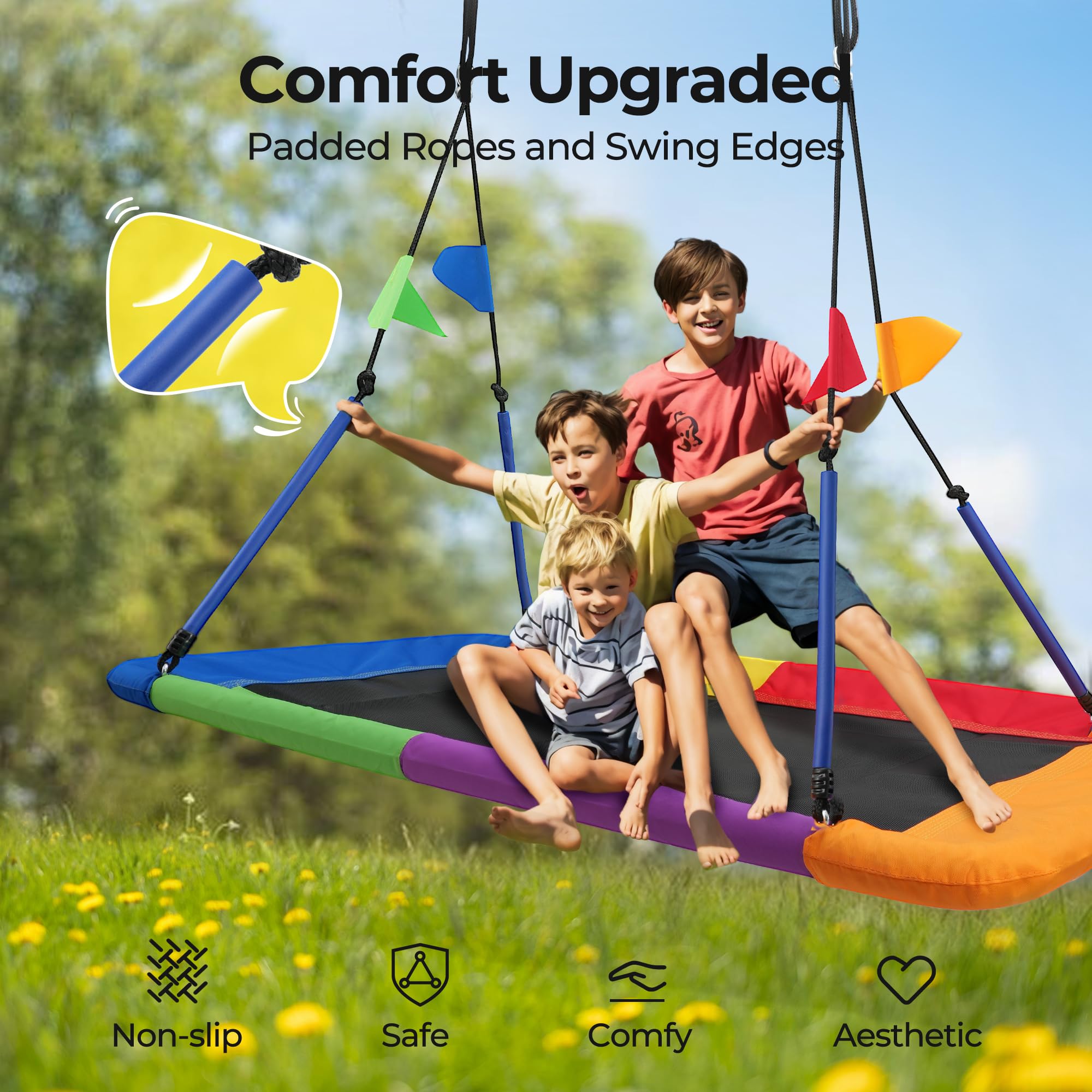 Tree Swing Rectangular Swing Set for Kids and Adults Heavy Duty Support