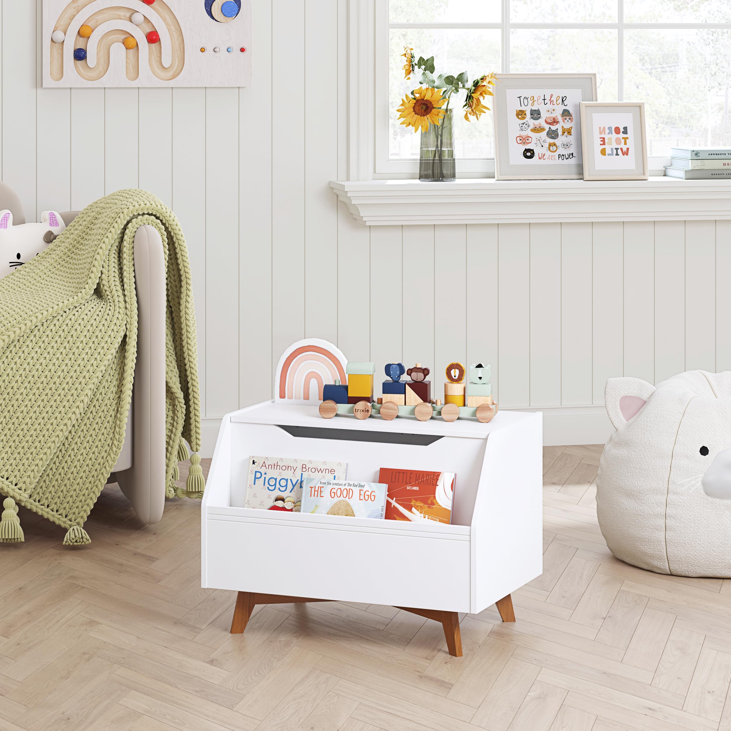 Kids Toy Box, Wooden Toy Chest, Kids Storage Organizer Bench